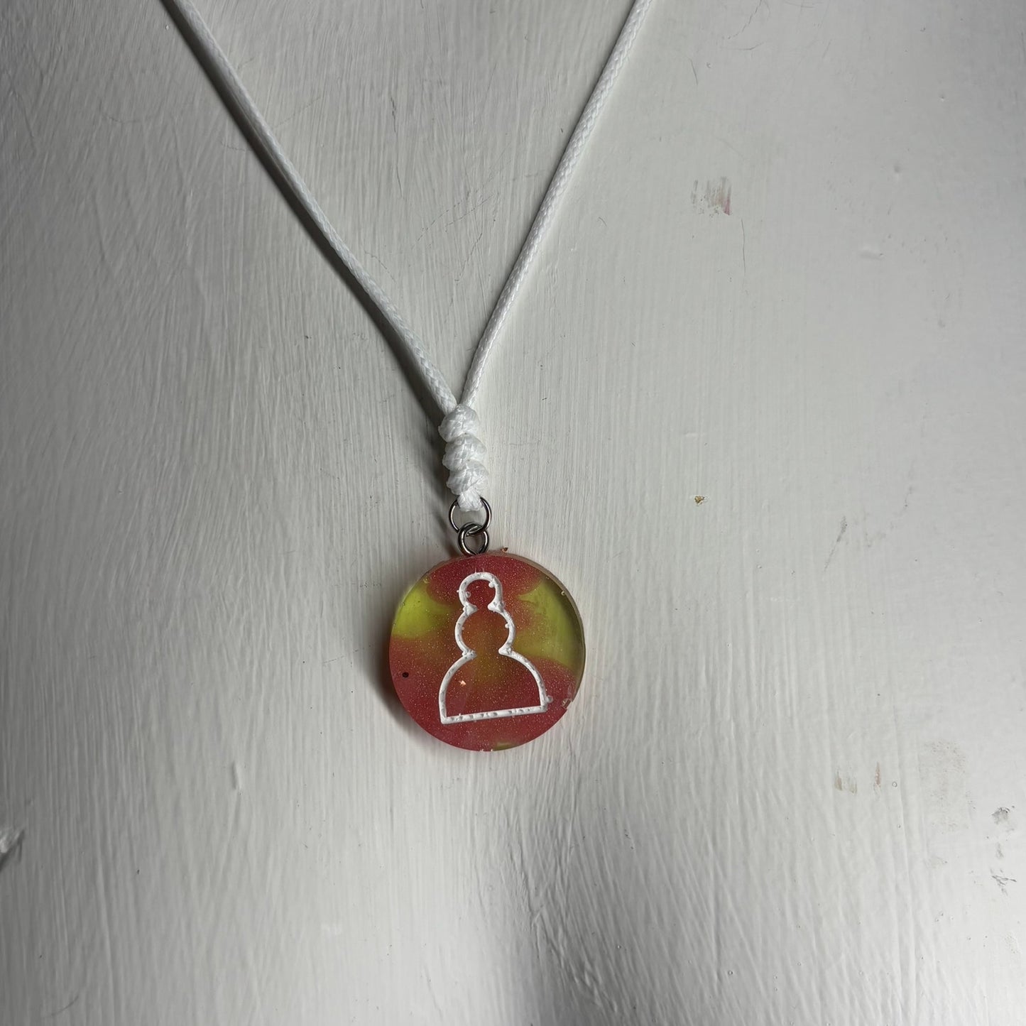 Lime Green Red Enmeshment - Handmade Resin Chess Necklace