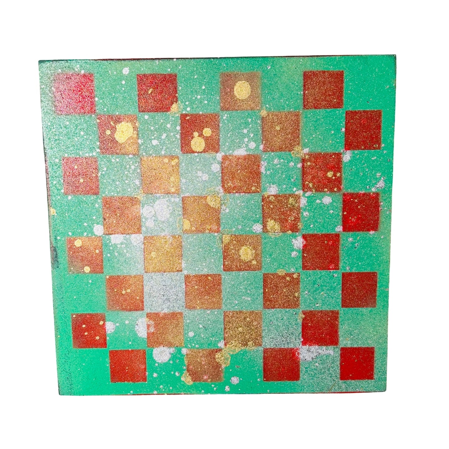 Splattered Green & Red - Painted Chess Board