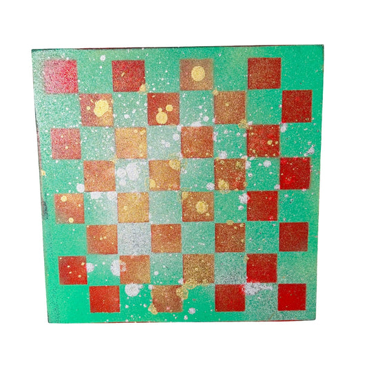 Splattered Green & Red - Painted Chess Board