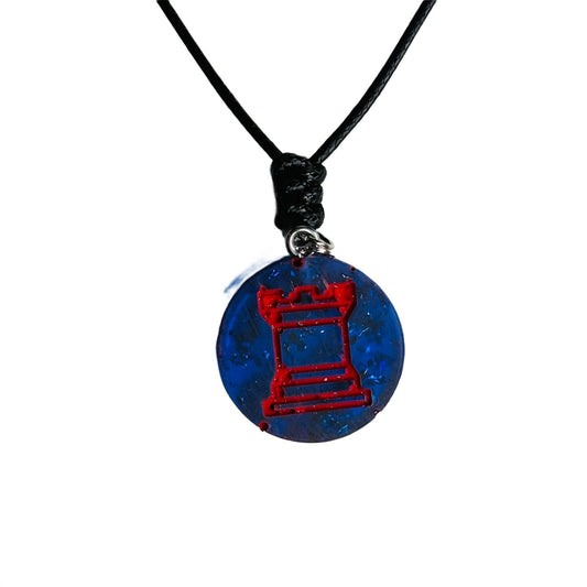 🎁 Blue & Red Rook - Handmade Resin Chess Necklace (100% off)