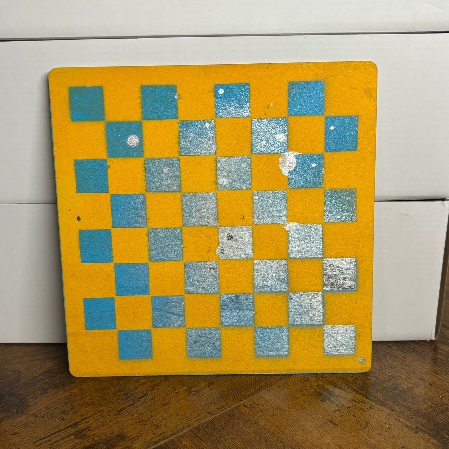 Yellow & Blue - Painted Thin Wooden Chess Board