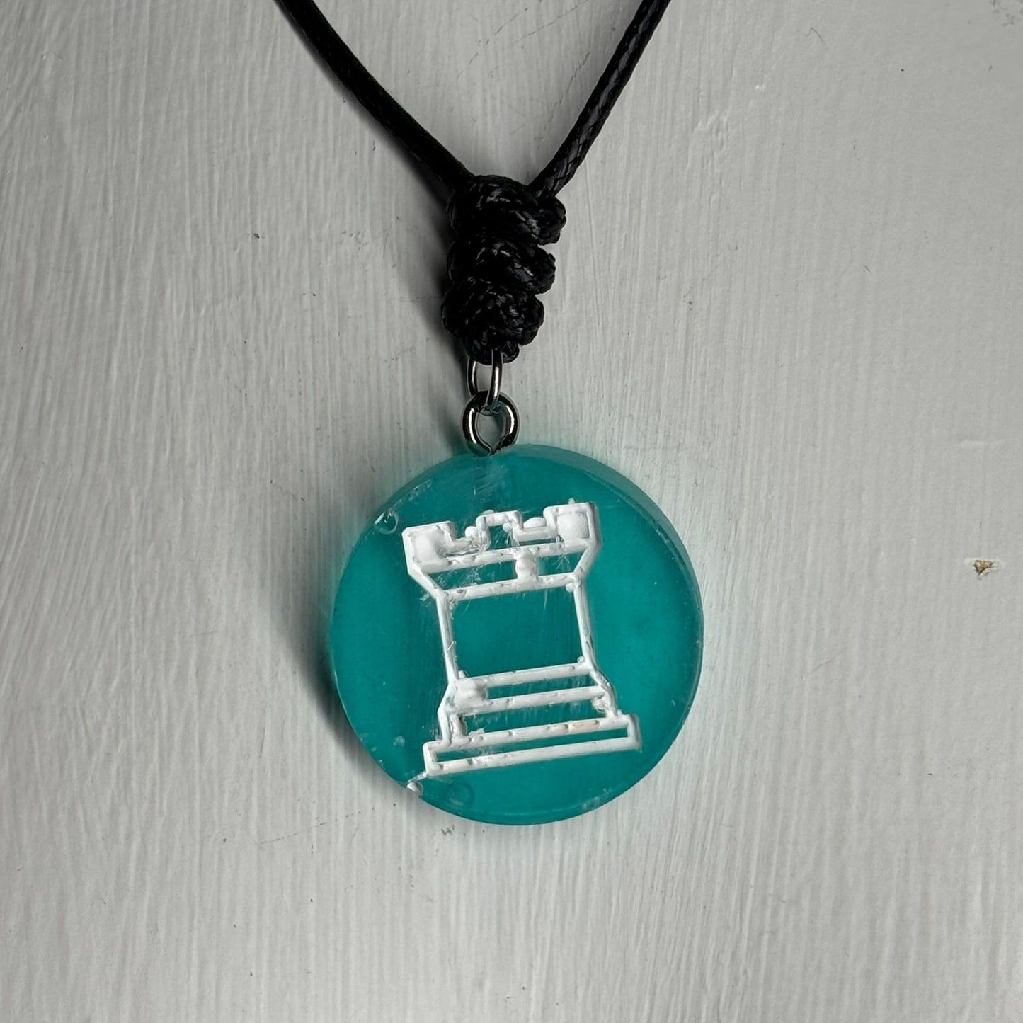 Aqua Green Rook - Handmade Resin Chess Necklace