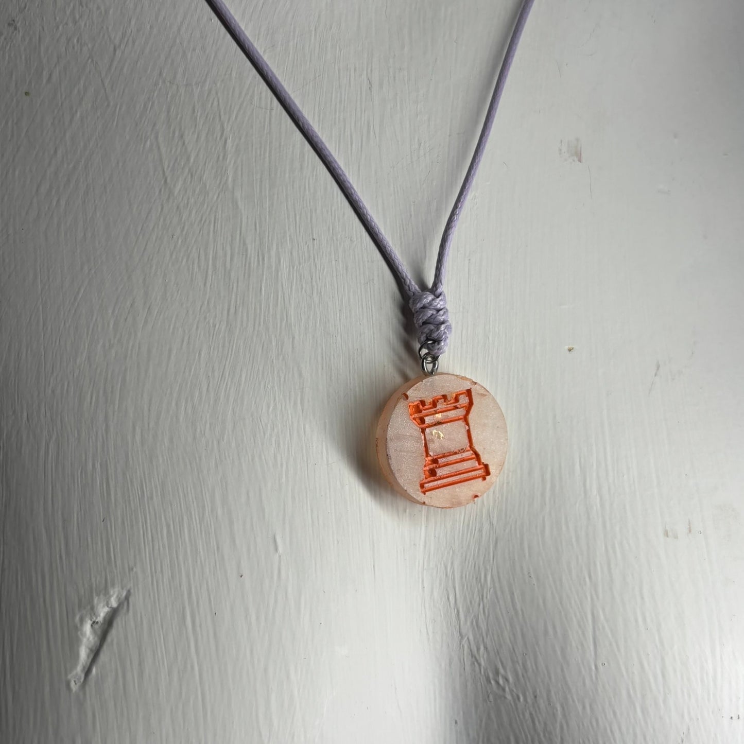 Crystal Orange Rook - Handmade Resin Chess Necklace