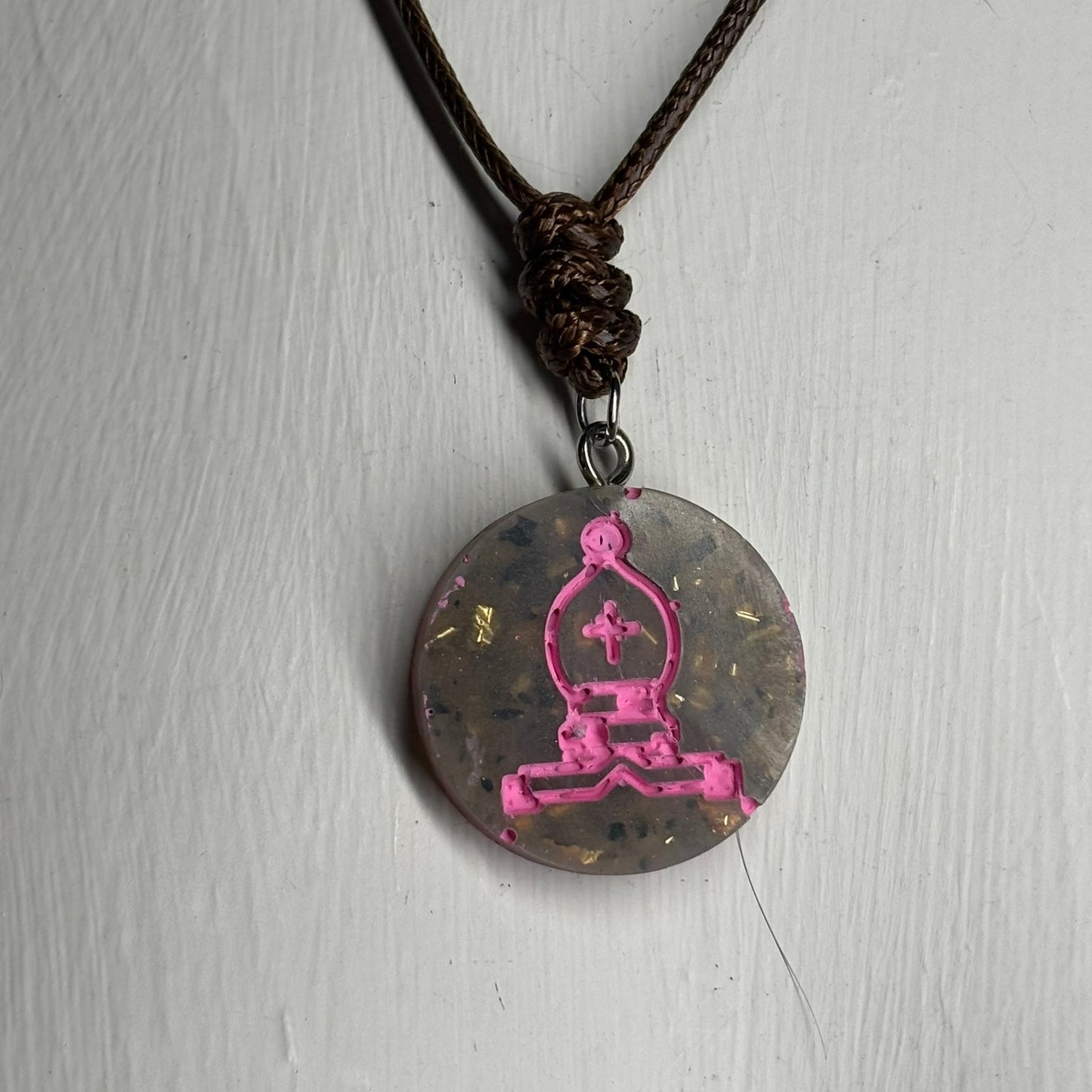 Pink Print Bishop - Handmade Resin Chess Necklace