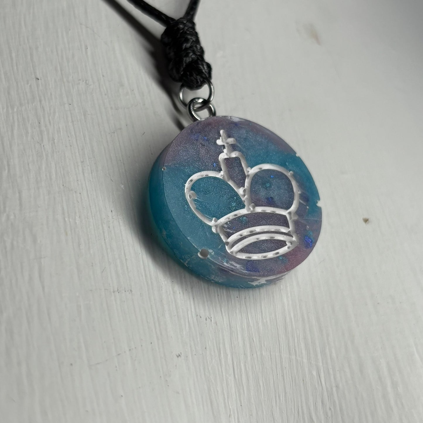 Candy Colored Blue King - Handmade Resin Chess Necklace