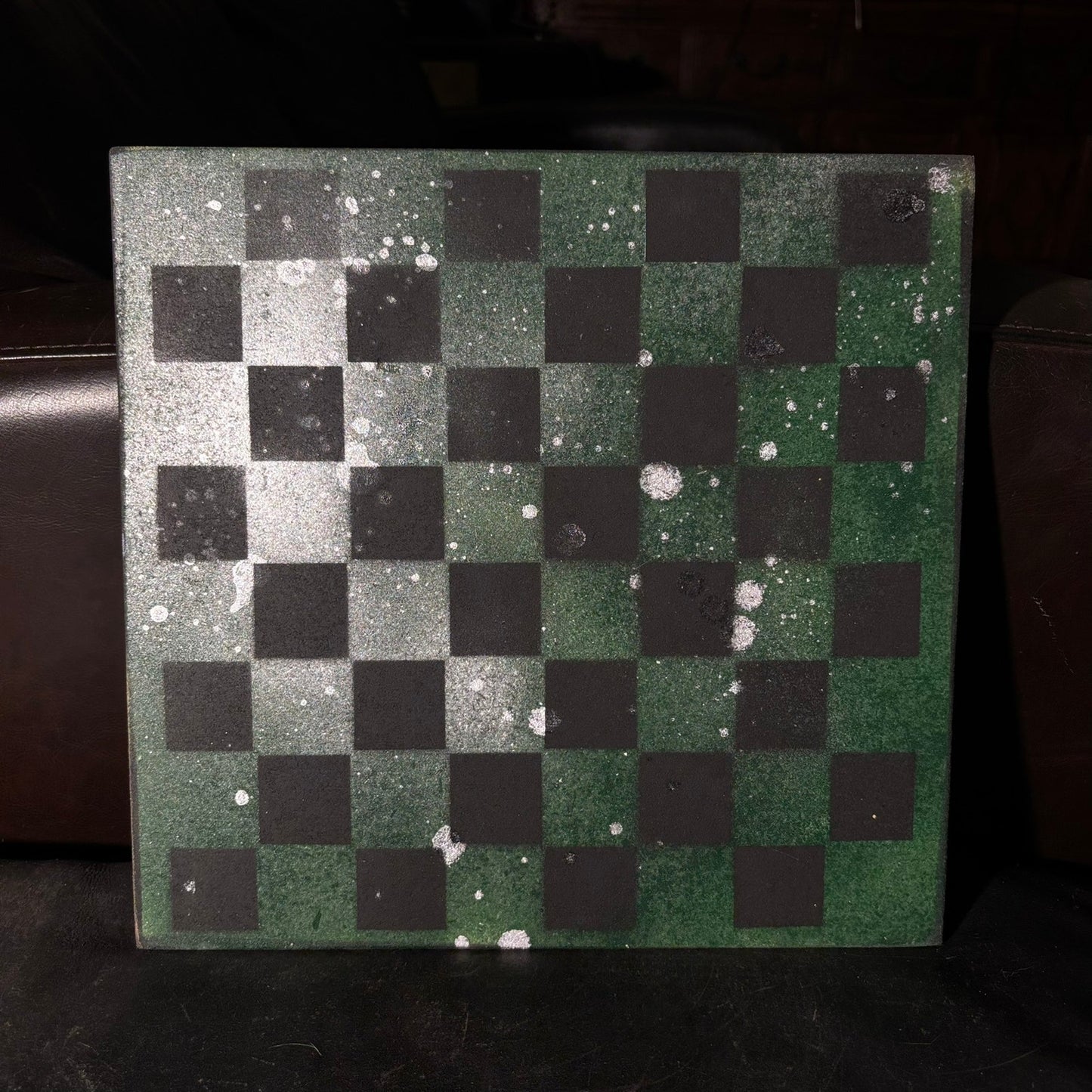 Splattered Chrome Green - Painted Chess Board