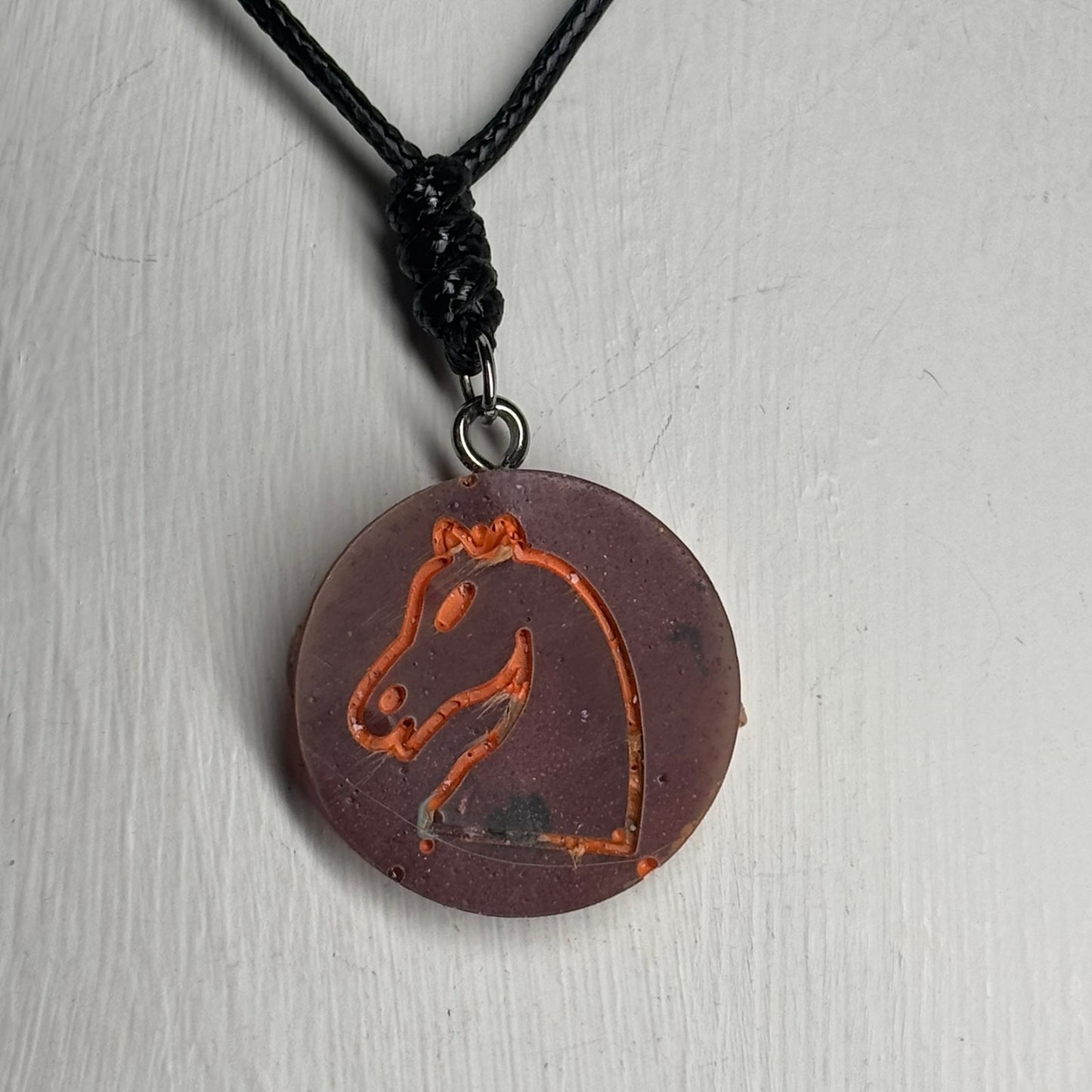 Faded Red Knight - Handmade Resin Chess Necklace