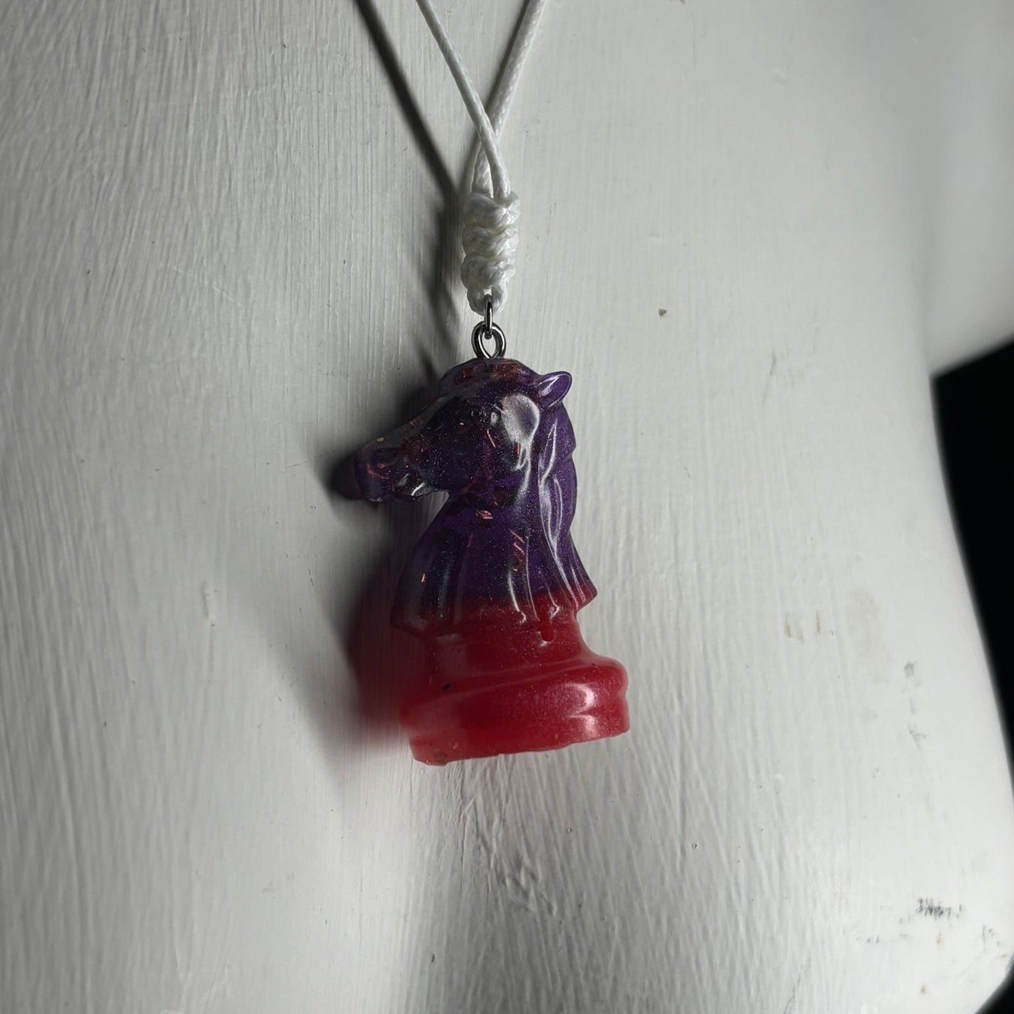 Purple Red Knight - Handmade Resin Chess Necklace