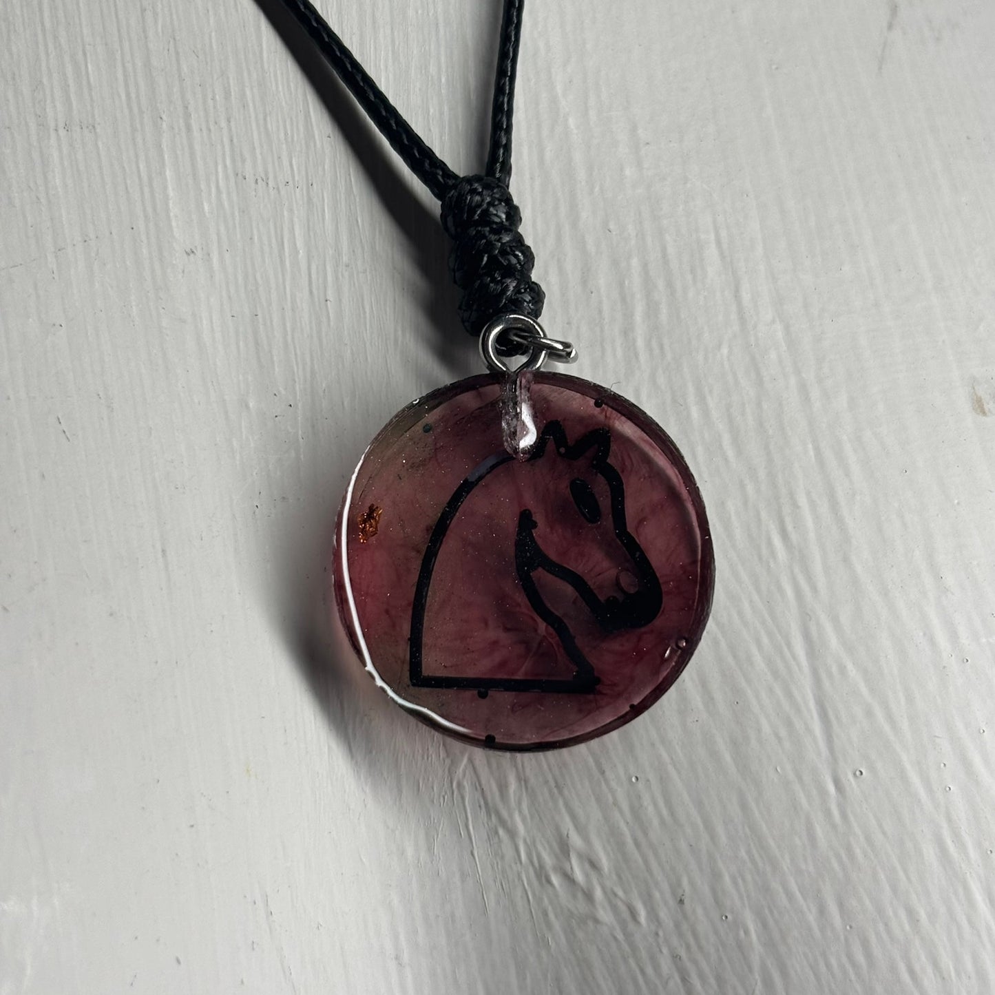 Burgundy Red Knight - Handmade Resin Chess Necklace
