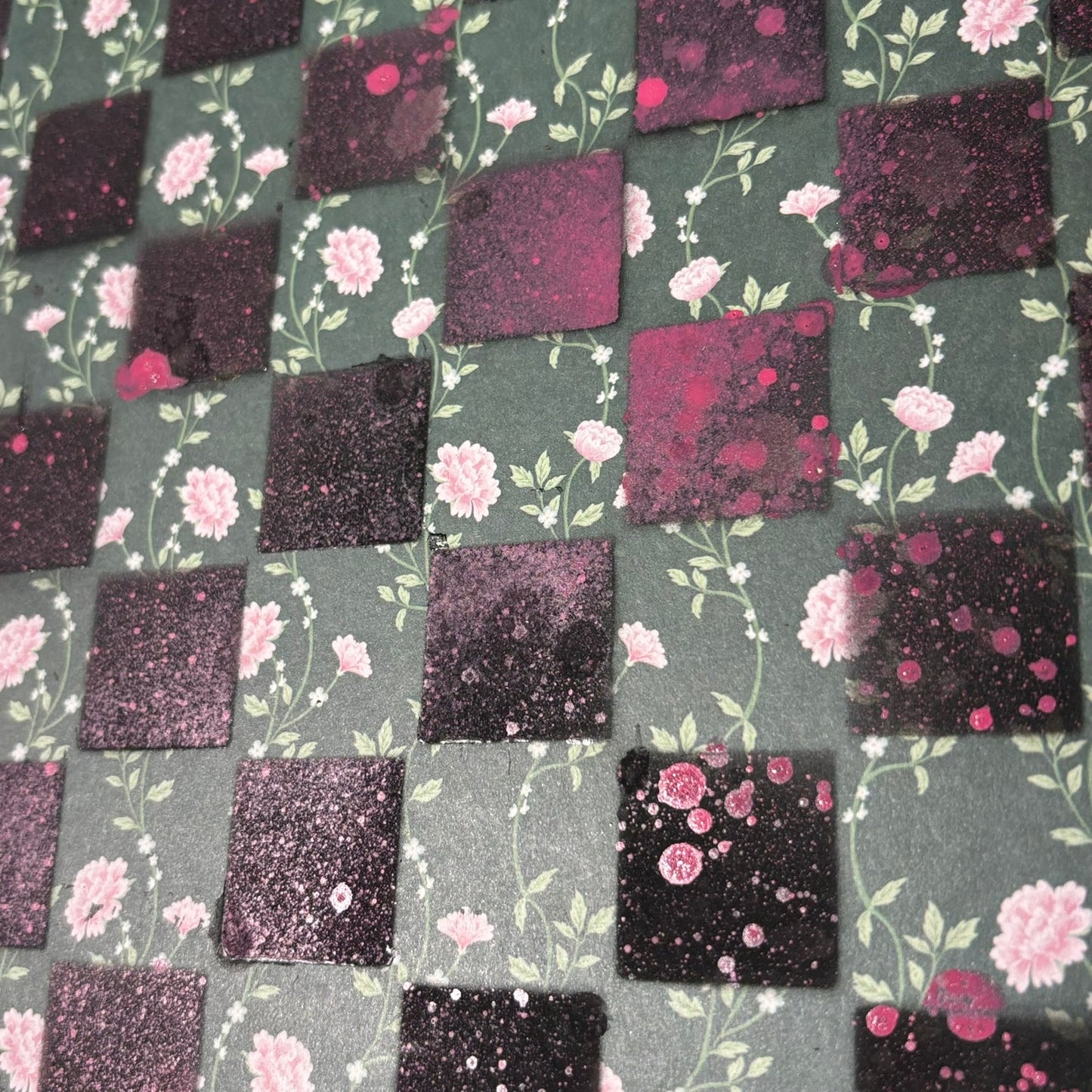 Splattered Pink Green - Scrapbook Chess Board