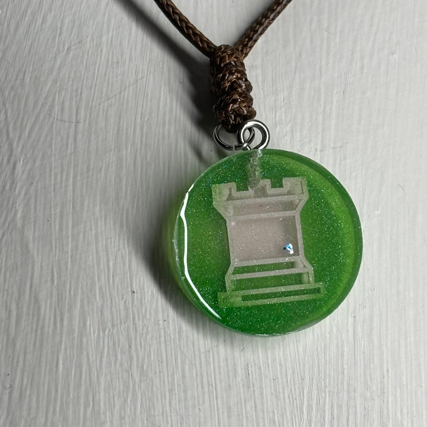 Green Rook - Handmade Resin Chess Necklace