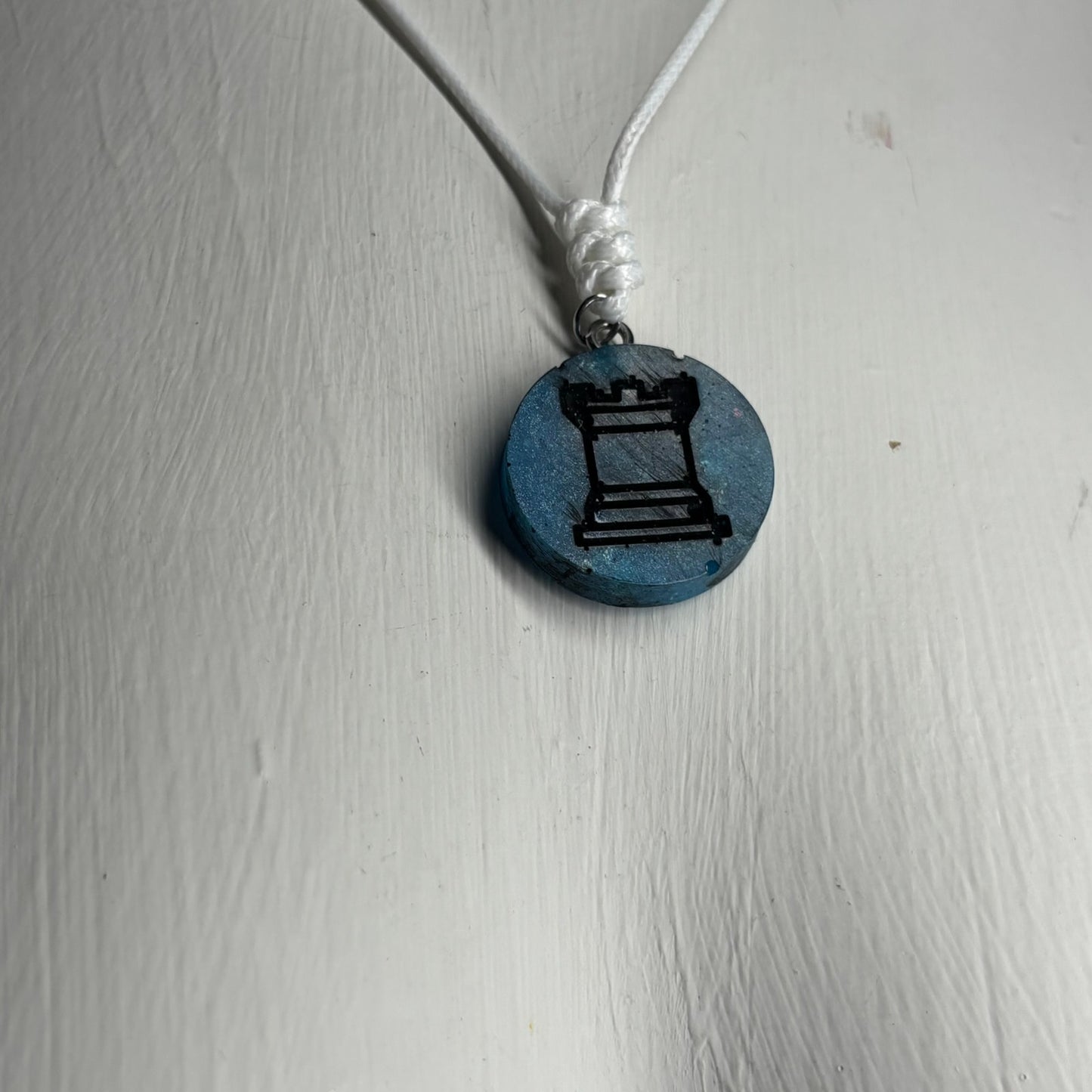 Dark Blue Rook - Handmade Resin Chess Necklace