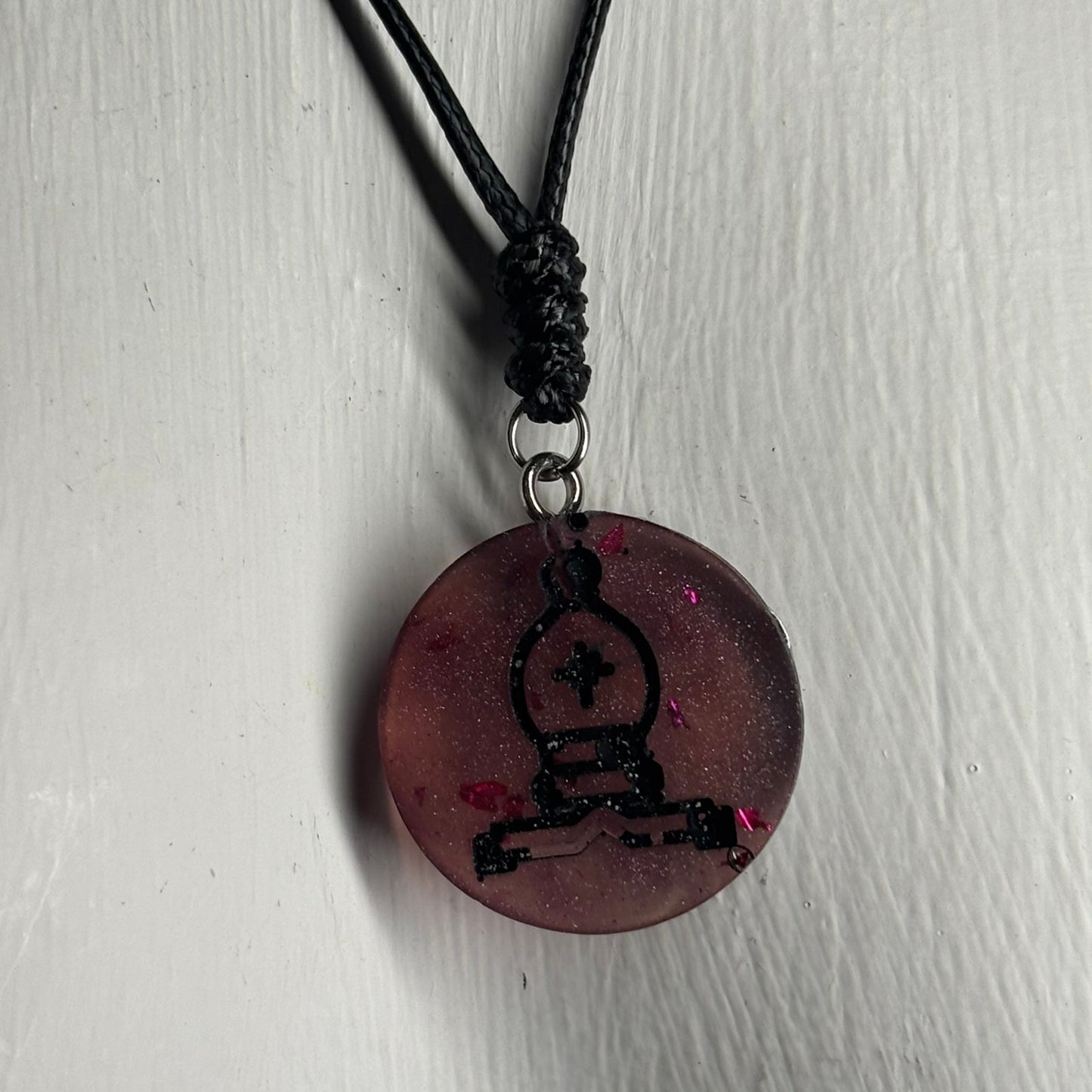 Translucent Burgundy Bishop - Handmade Resin Chess Necklace