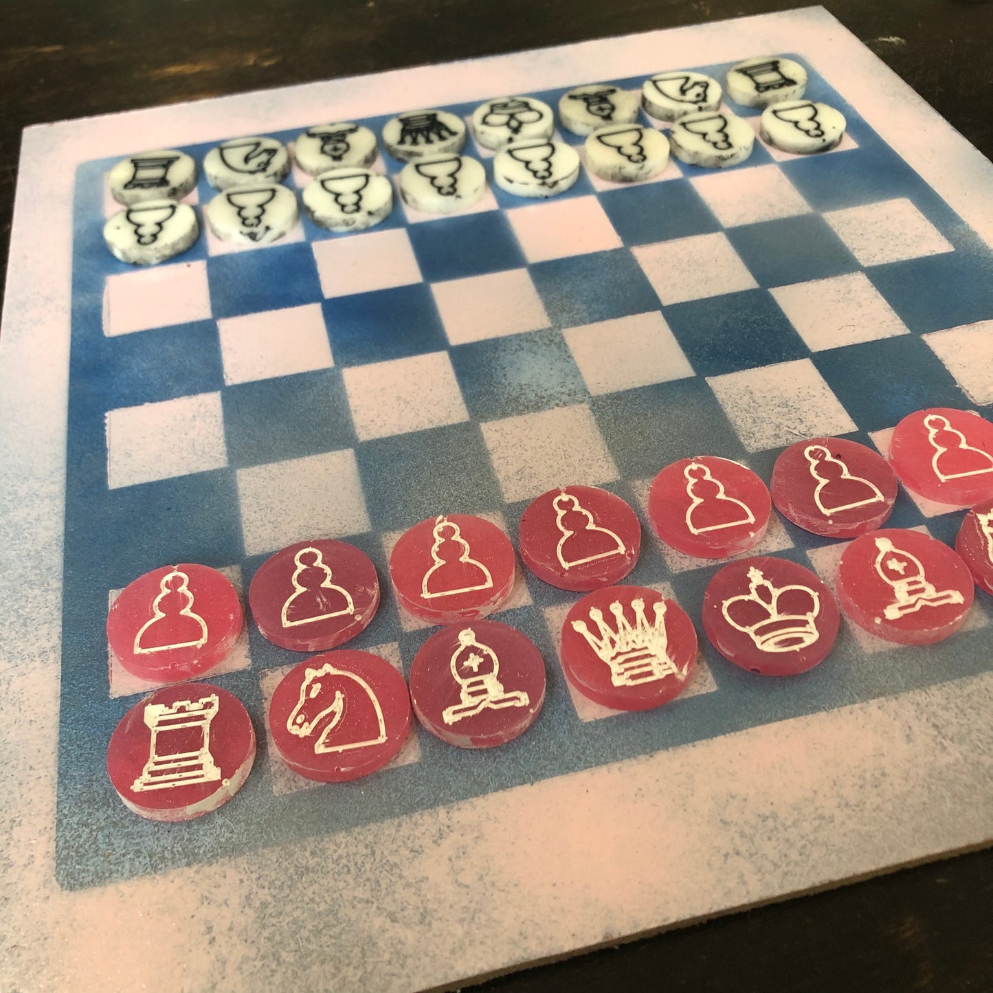 Cloudy Blue Pink - Painted Chess Set