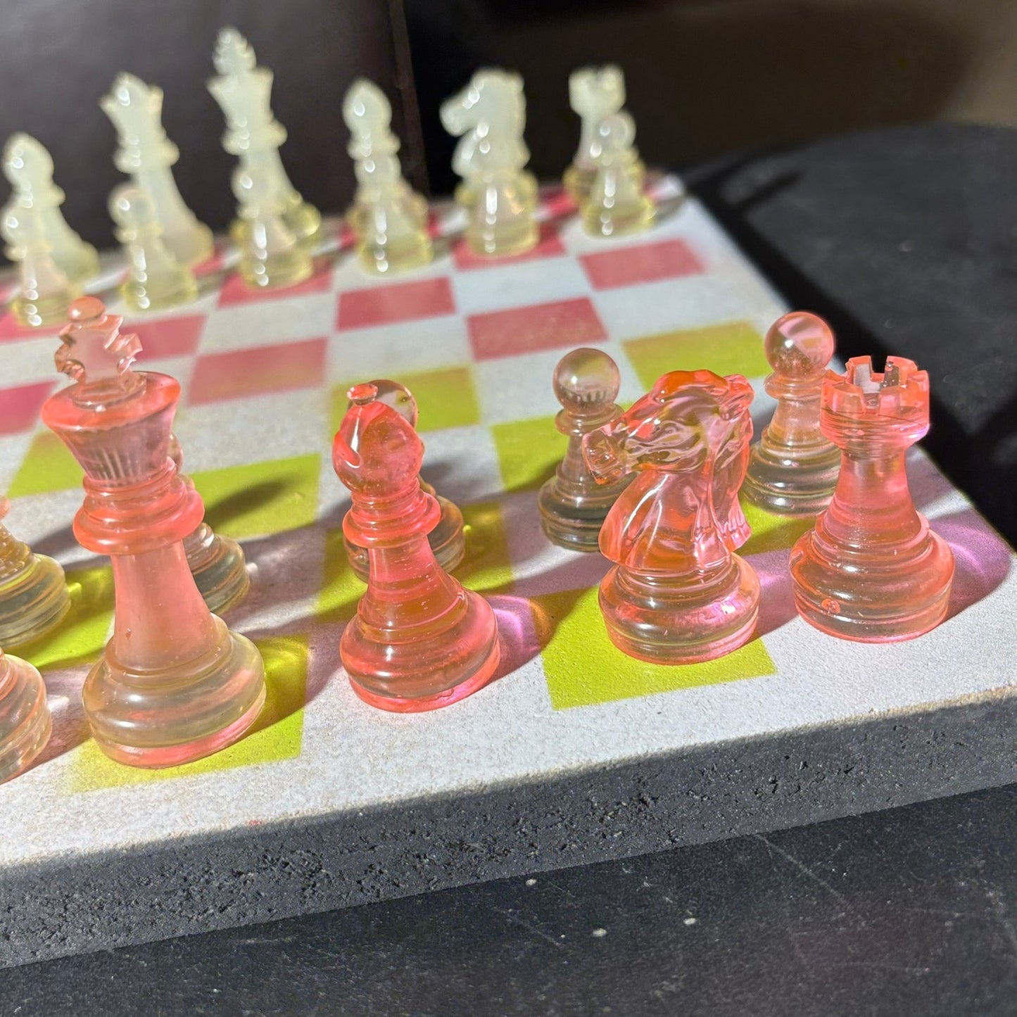 Neon Green Pink - Painted Chess Set