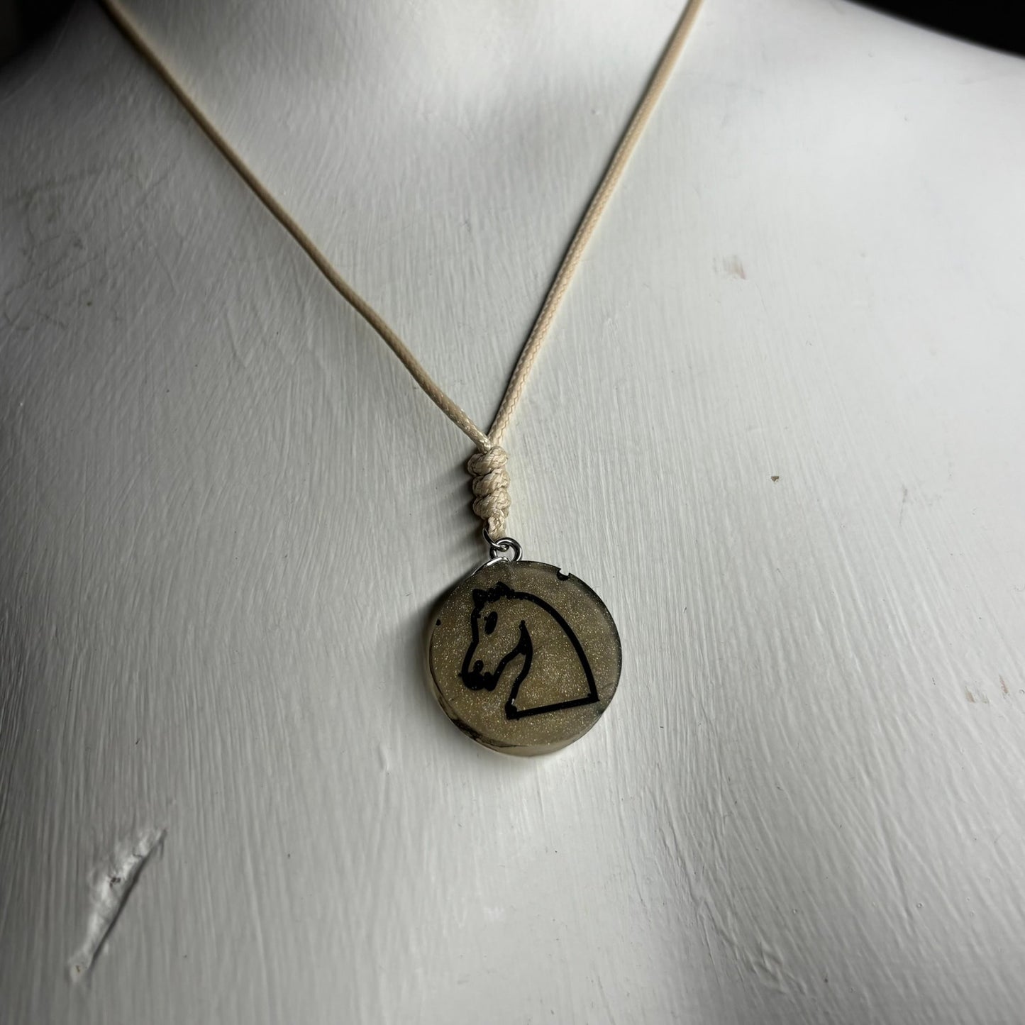 Cream Knight - Handmade Resin Chess Necklace