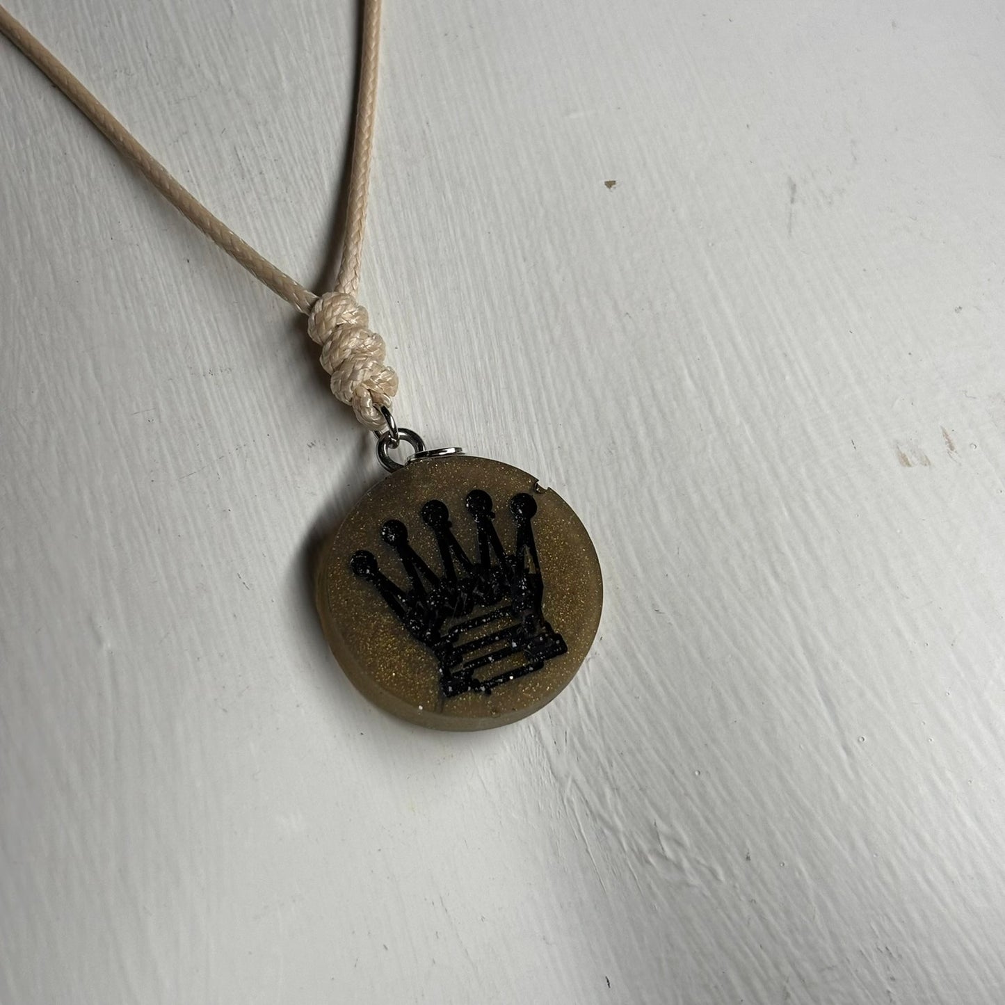Vintage Dark Queen - Handmade Resin Chess Necklace