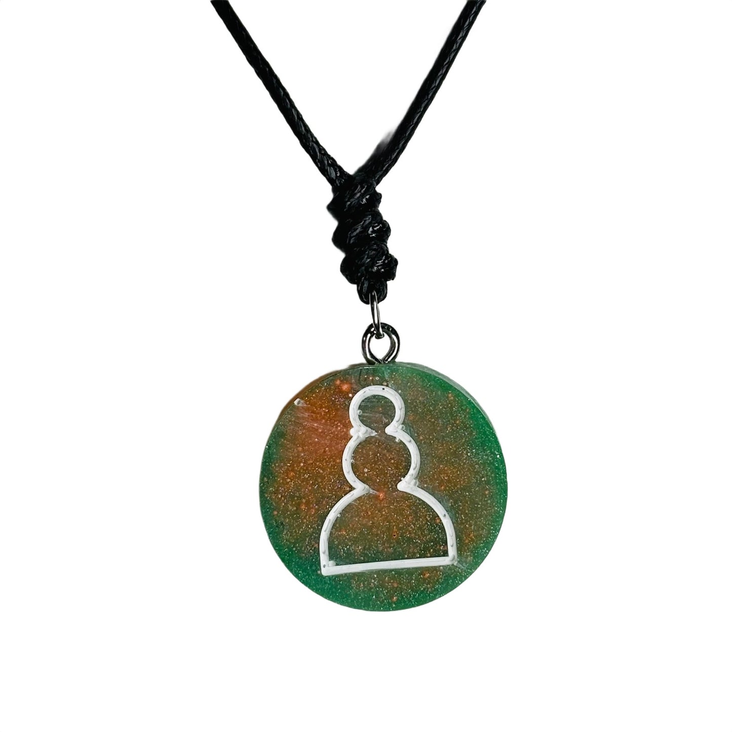 Green/Orange Pawn - Handmade Resin Chess Necklace