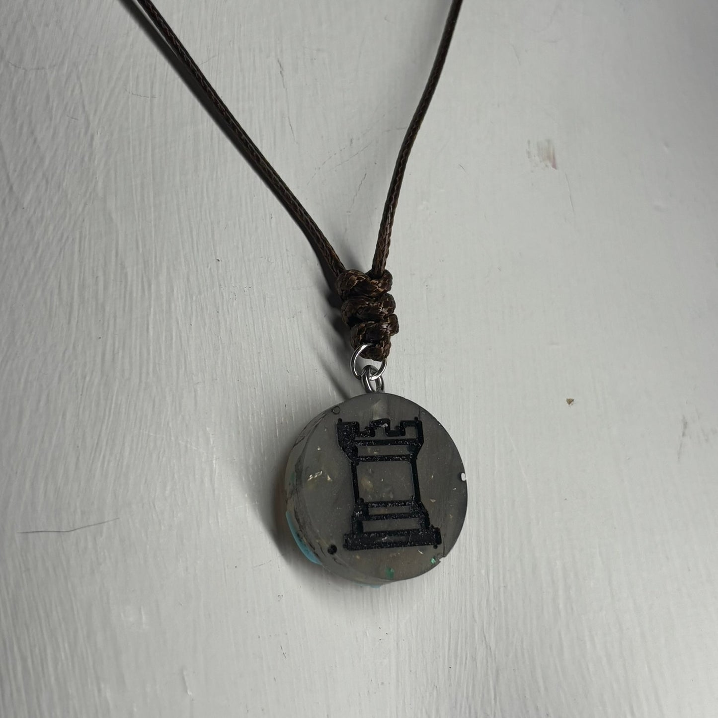 Silver Rook - Handmade Resin Chess Necklace