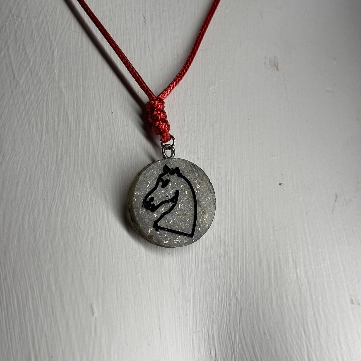 Gray Crystal Knight - Handmade Resin Chess Necklace