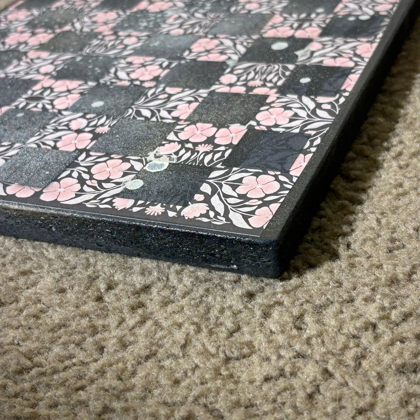 Vintage Peach Pink Flowers - Scrapbook Chess Board