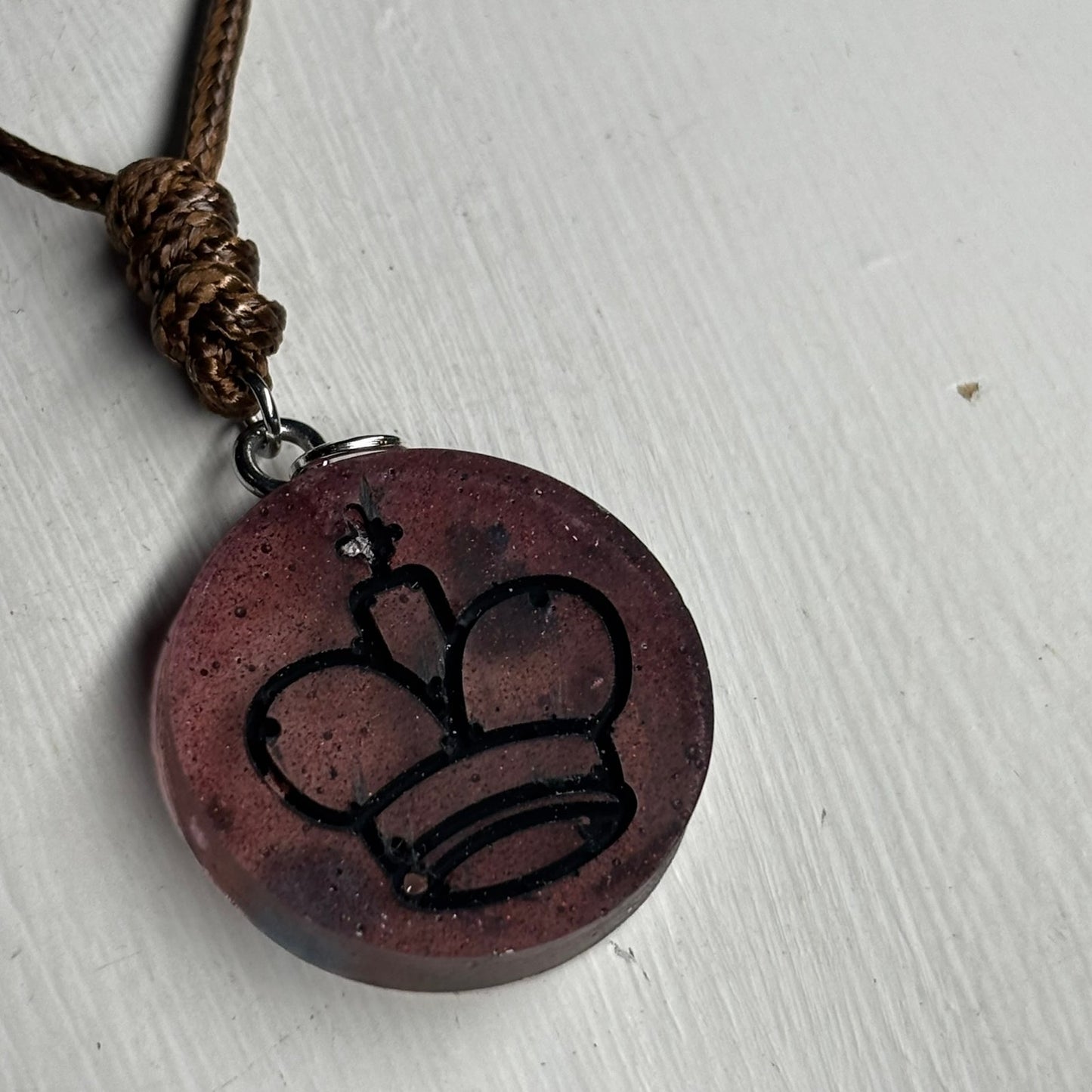 Vintage Brown King - Handmade Resin Chess Necklace