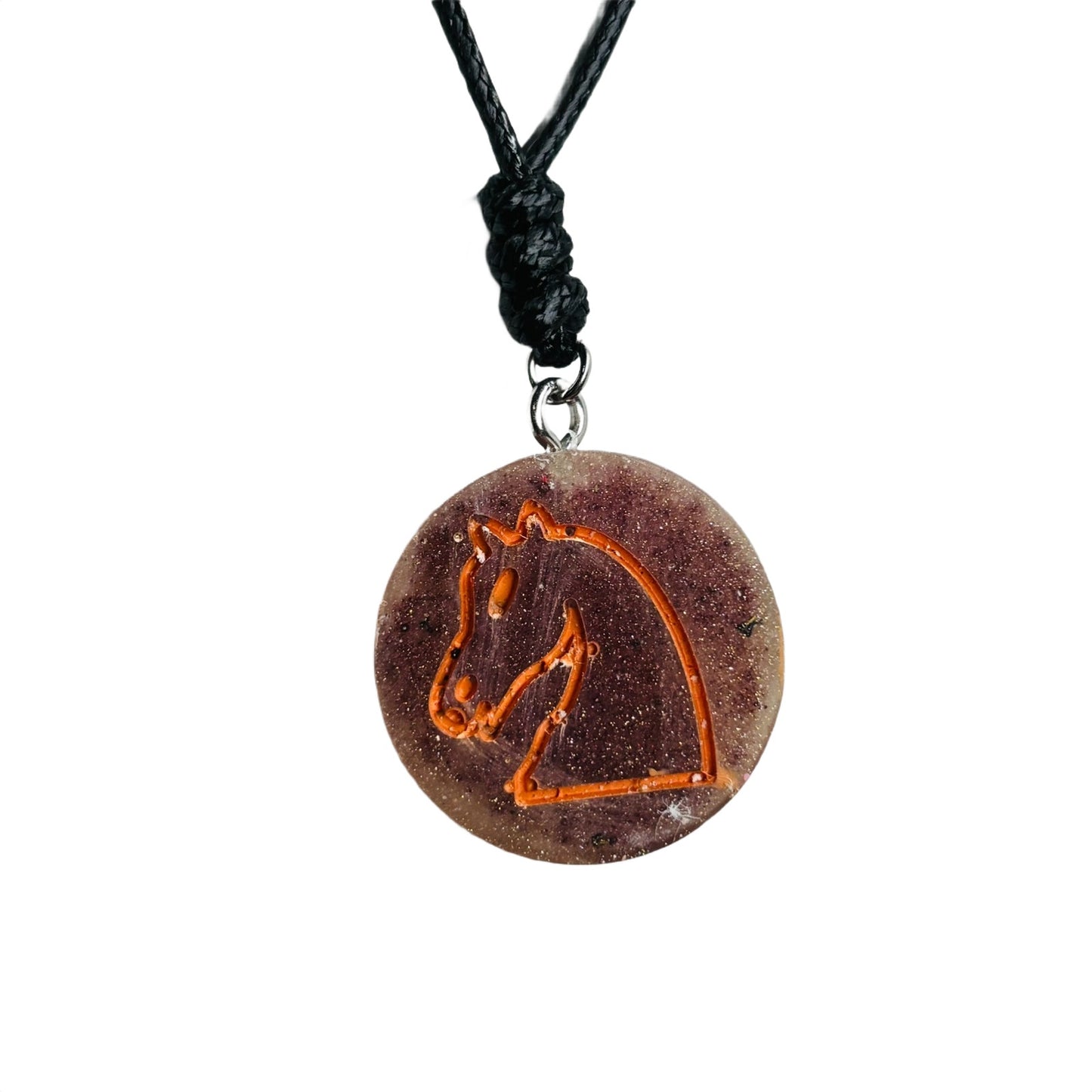 Rustic Orange Knight - Handmade Resin Chess Necklace