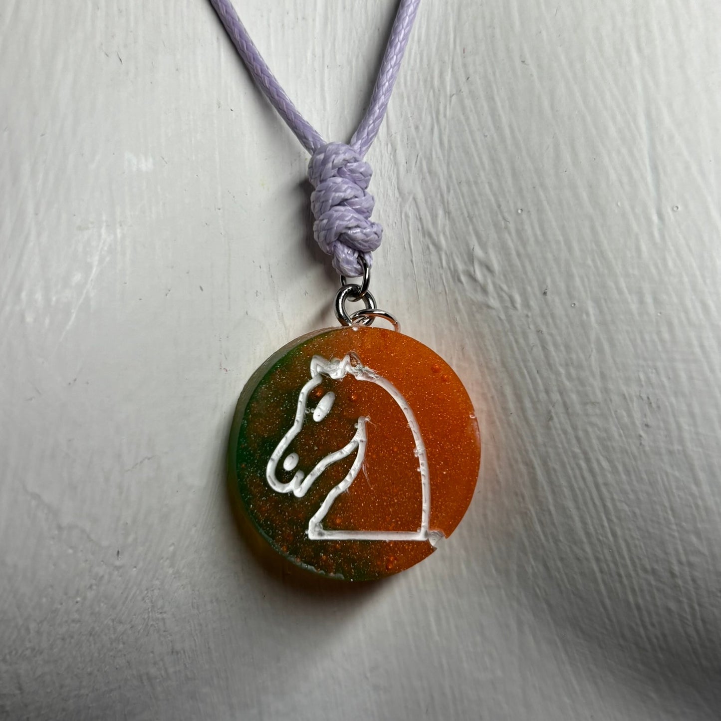 Orange/Green Knight - Handmade Resin Chess Necklace