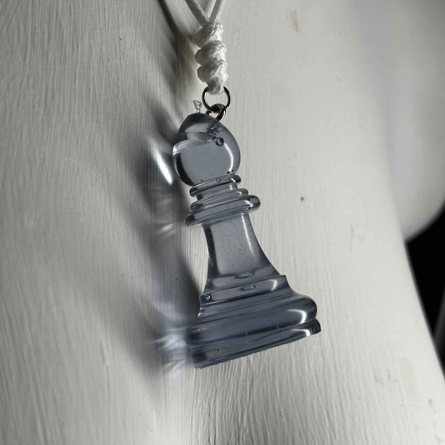 Transparent Blue Bishop - Handmade Resin Chess Necklace