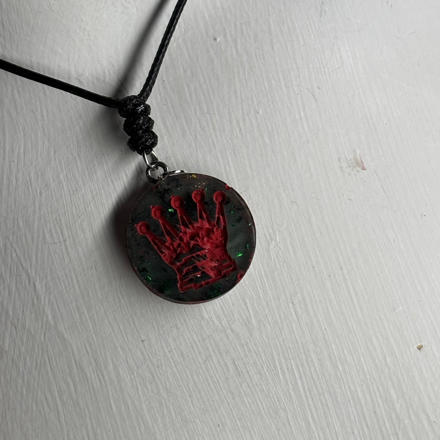 Red Print Queen - Handmade Resin Chess Necklace