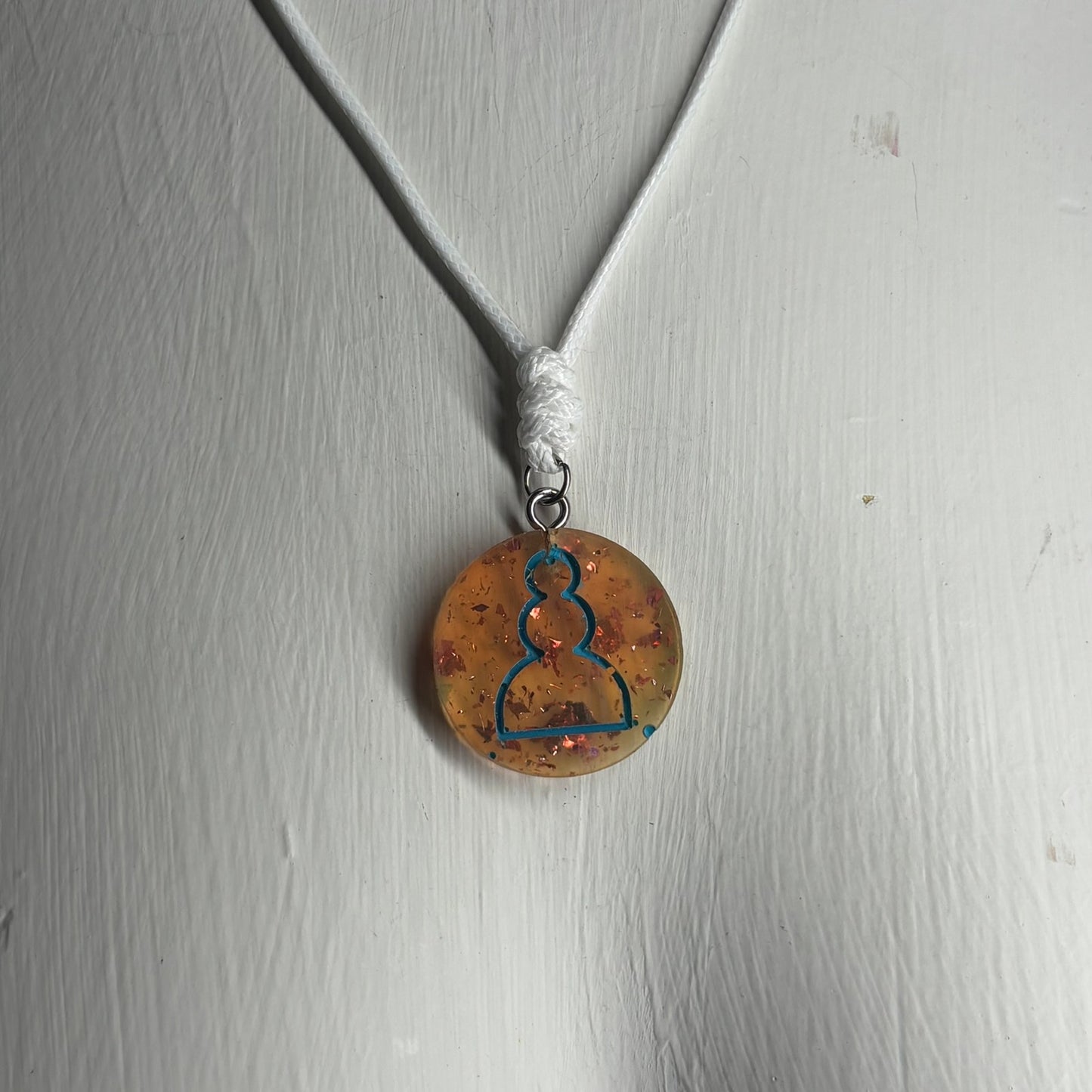 Amber Blue Pawn - Handmade Resin Chess Necklace