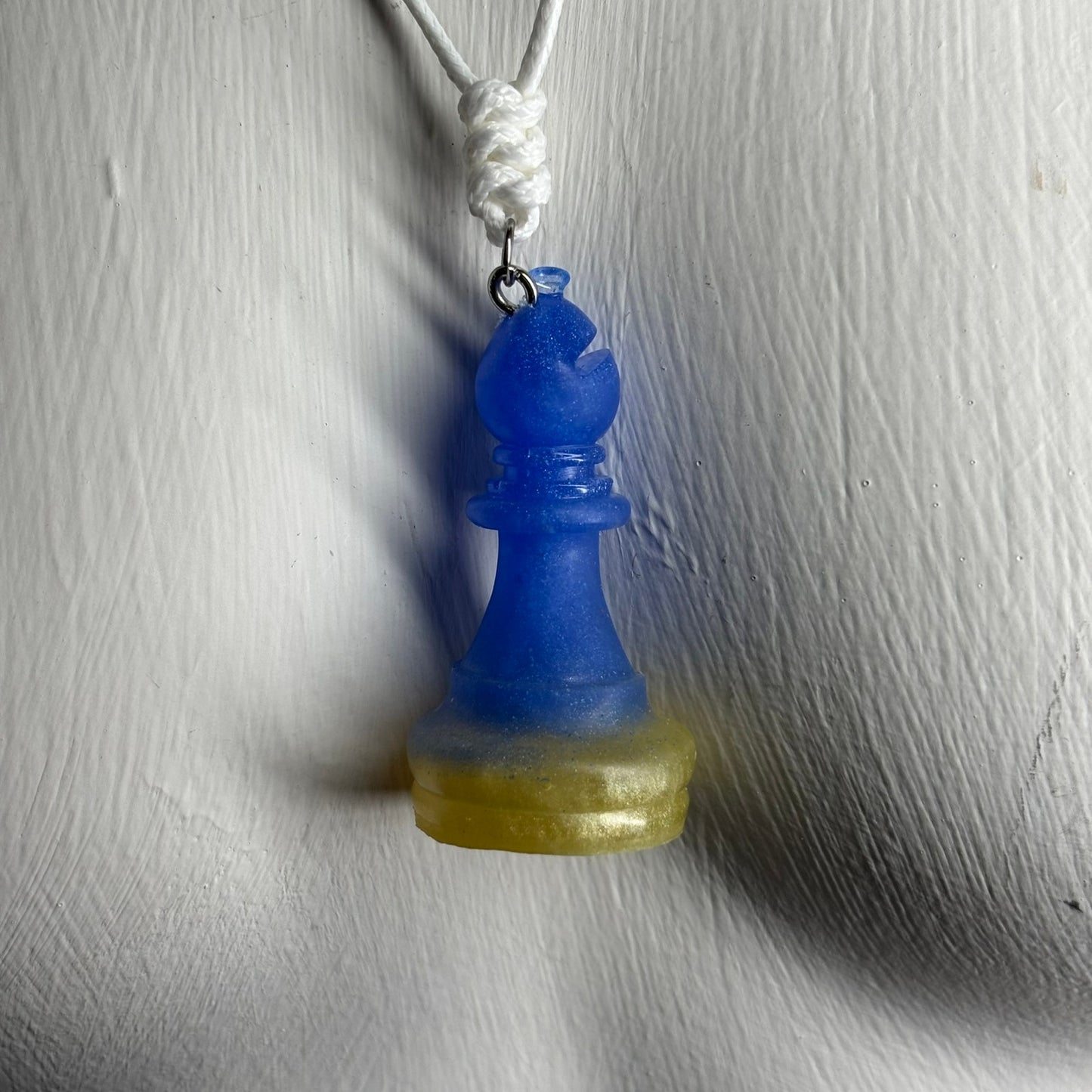 Blue & Yellow Bishop - Handmade Resin Chess Necklace