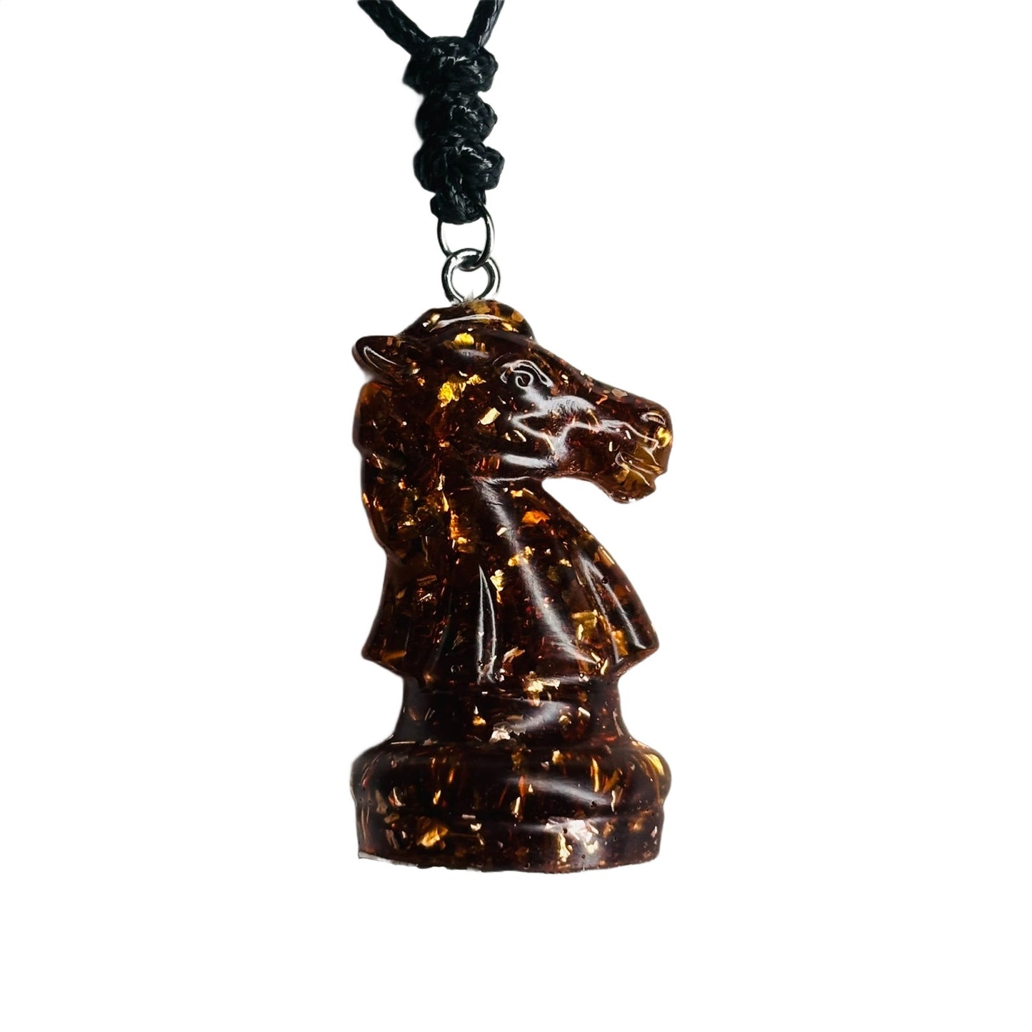 Dark Amber Knight - Handmade Resin Chess Necklace
