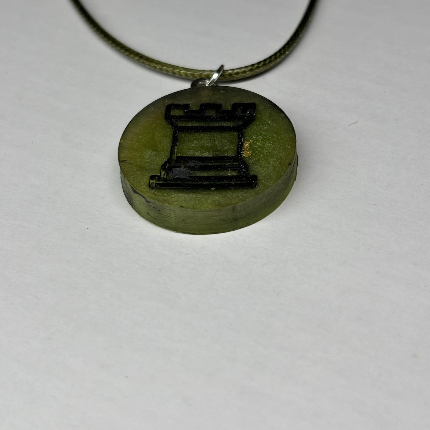 Dark Green Rook - Handmade Resin Chess Necklace