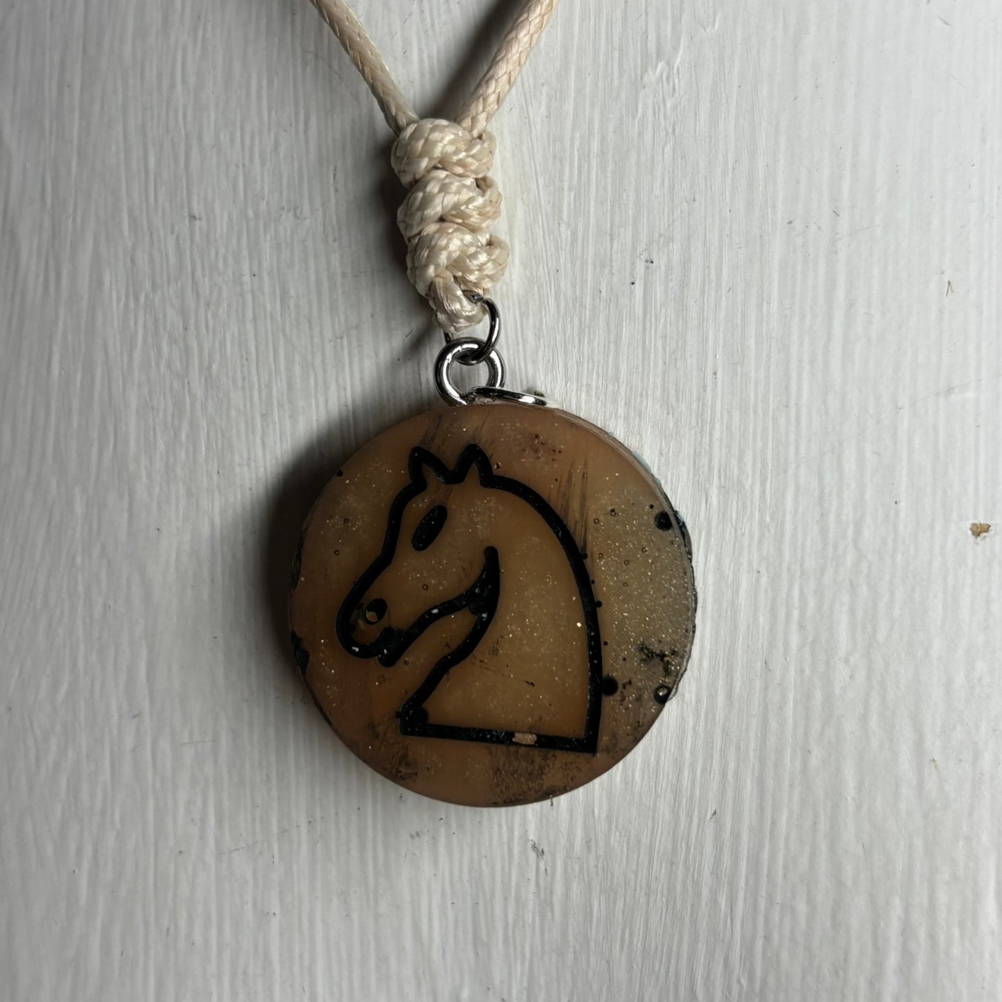 Cream Knight - Handmade Resin Chess Necklace