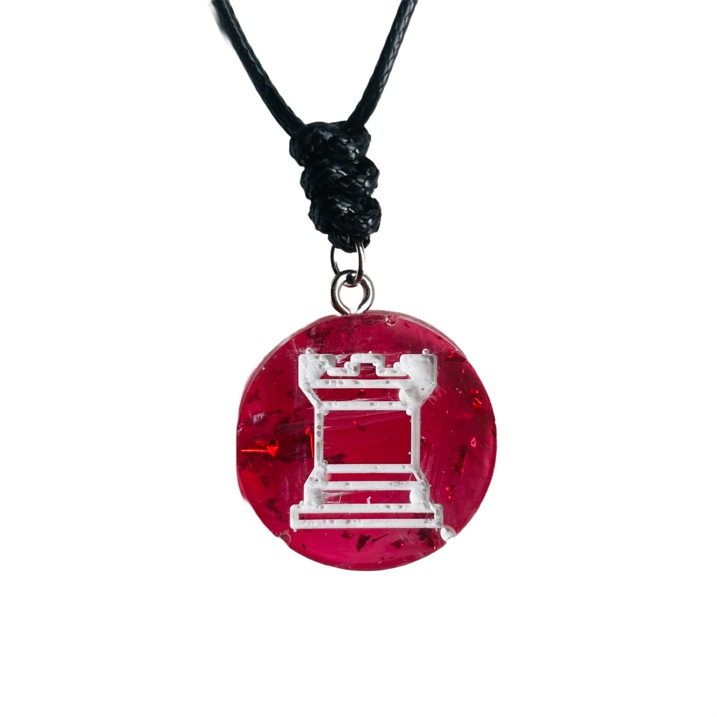 Red Crystal Rook - Handmade Resin Chess Necklace