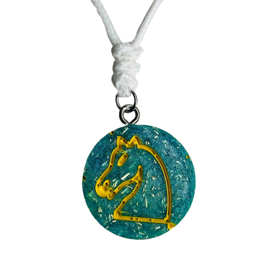 Sparkle Green Knight - Handmade Resin Chess Necklace