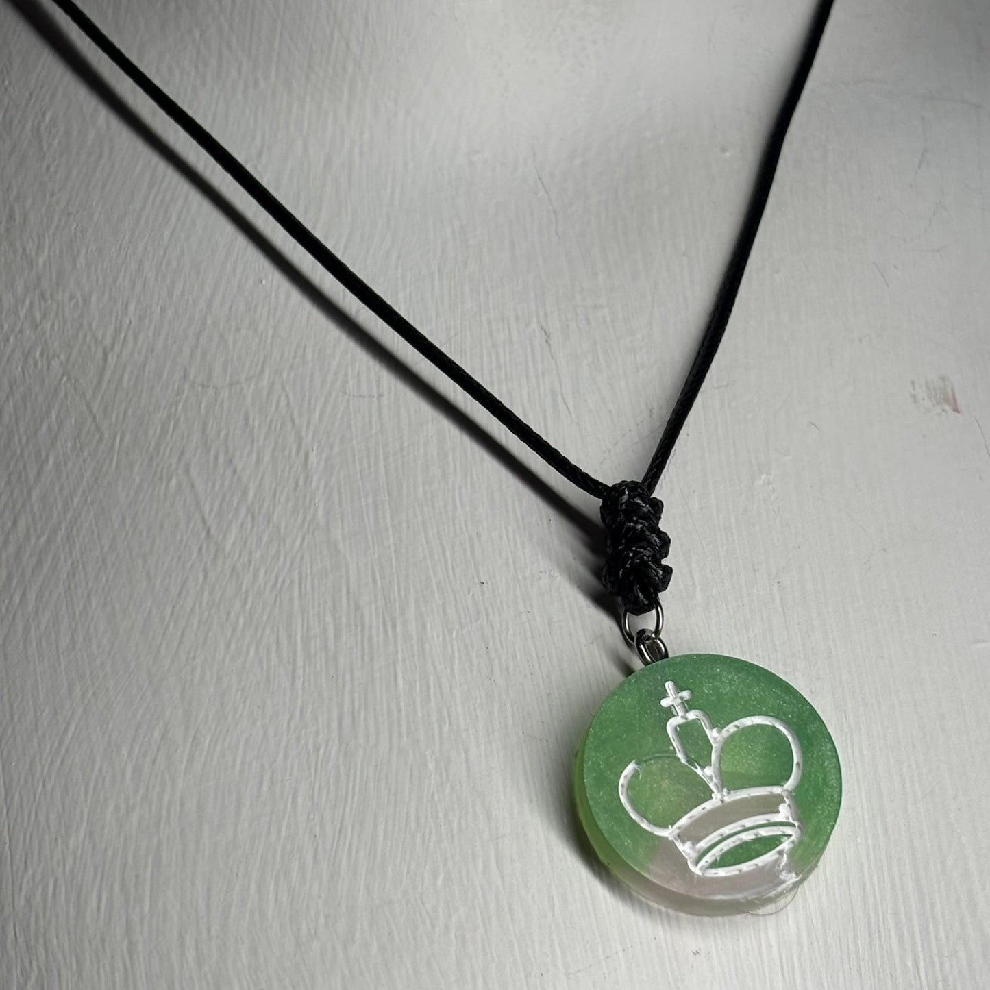 Tattered Green King - Handmade Resin Chess Necklace