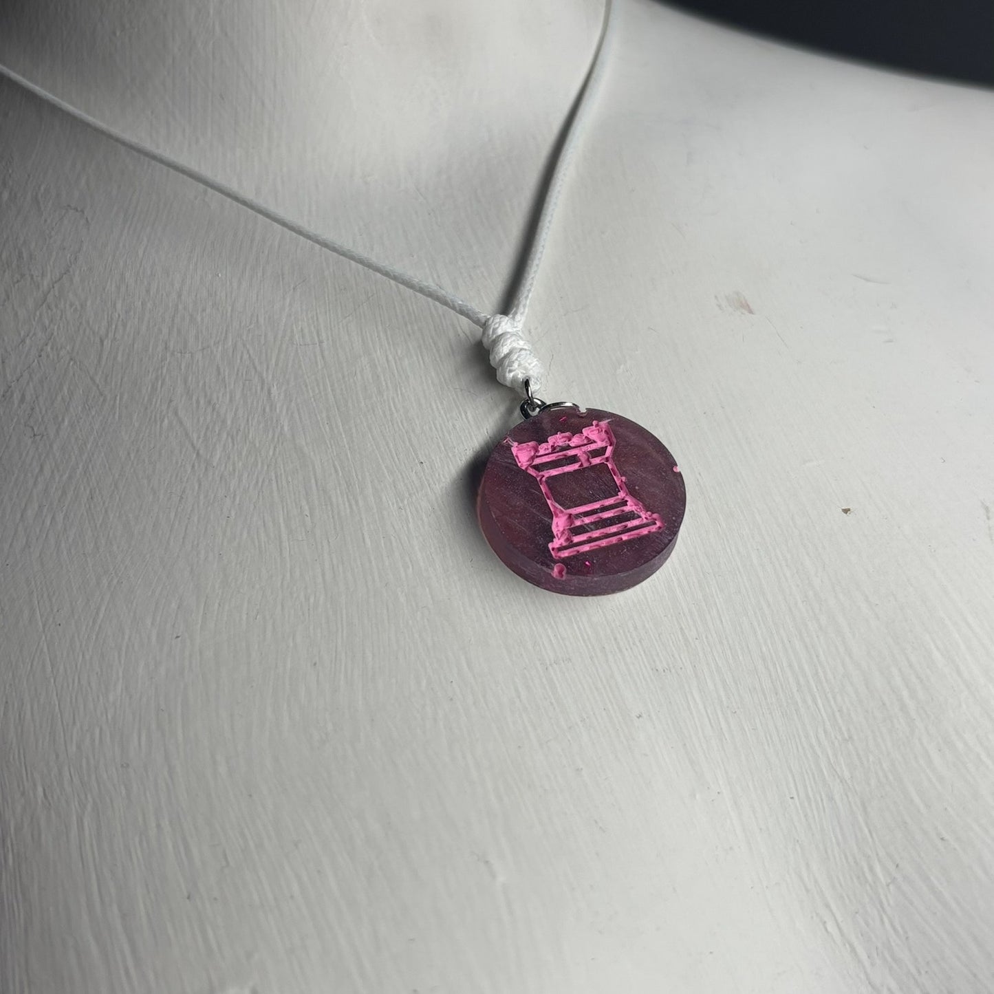 Pink Print Rook - Handmade Resin Chess Necklace
