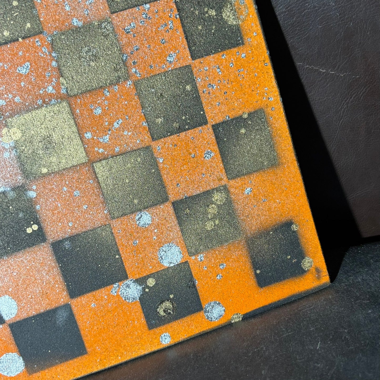 Orange Splatter - Painted Chess Board