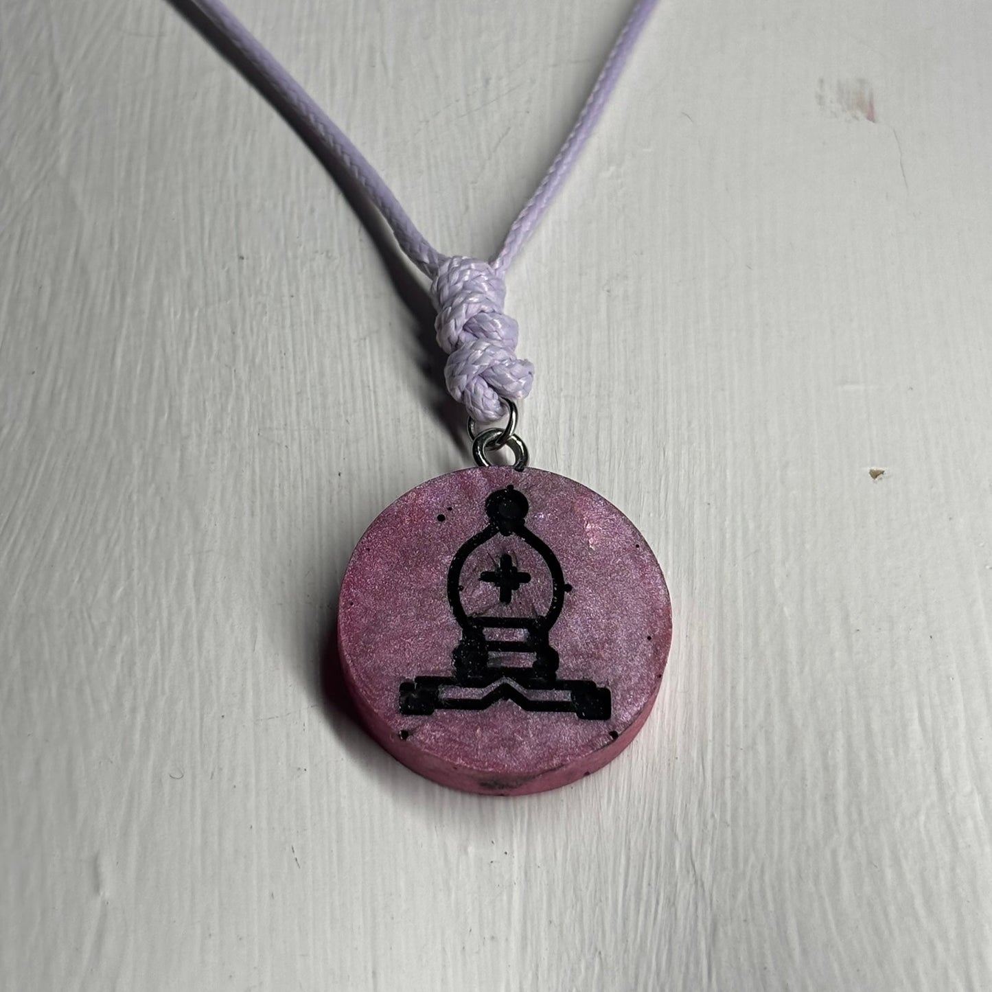 Purple/Pink Bishop - Handmade Resin Chess Necklace