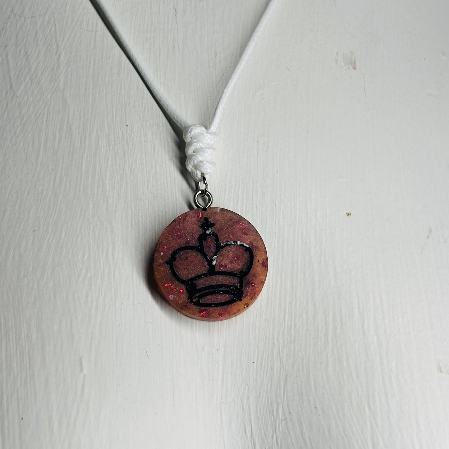 Dark Orange King - Handmade Resin Chess Necklace