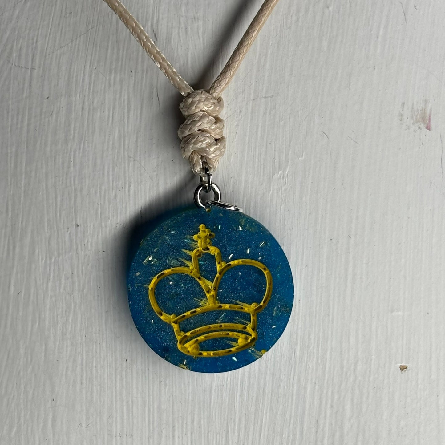 Blue Cream King - Handmade Resin Chess Necklace