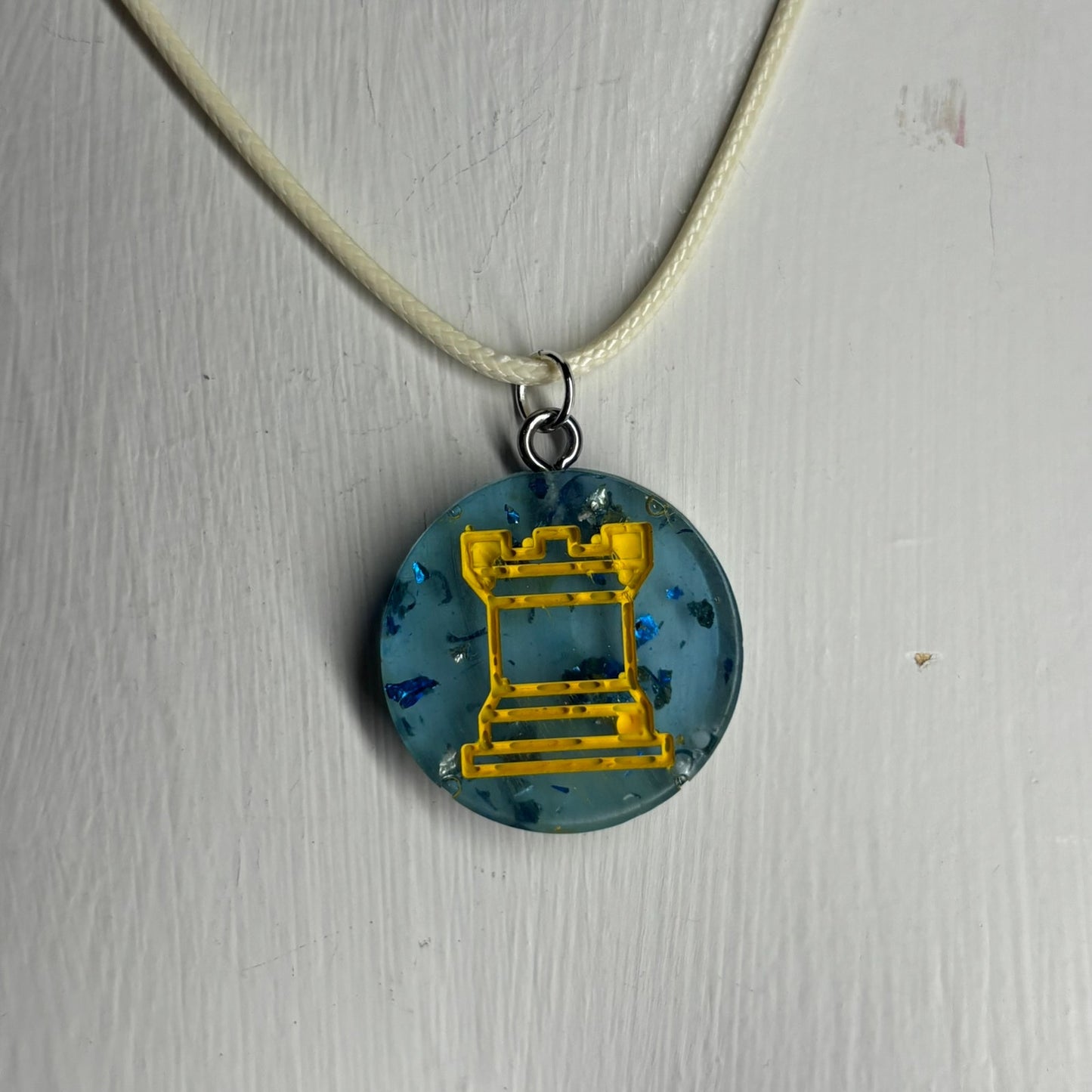 Cool Blue Rook - Handmade Resin Chess Necklace