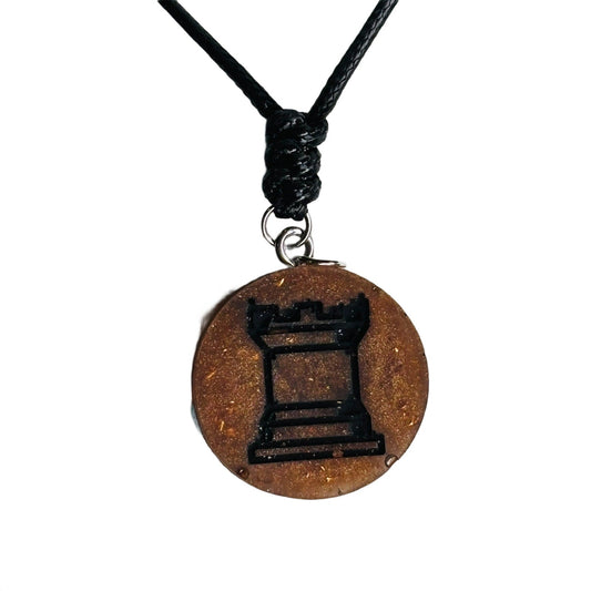 🎁 Brown Vintage Rook - Handmade Resin Chess Necklace (100% off)