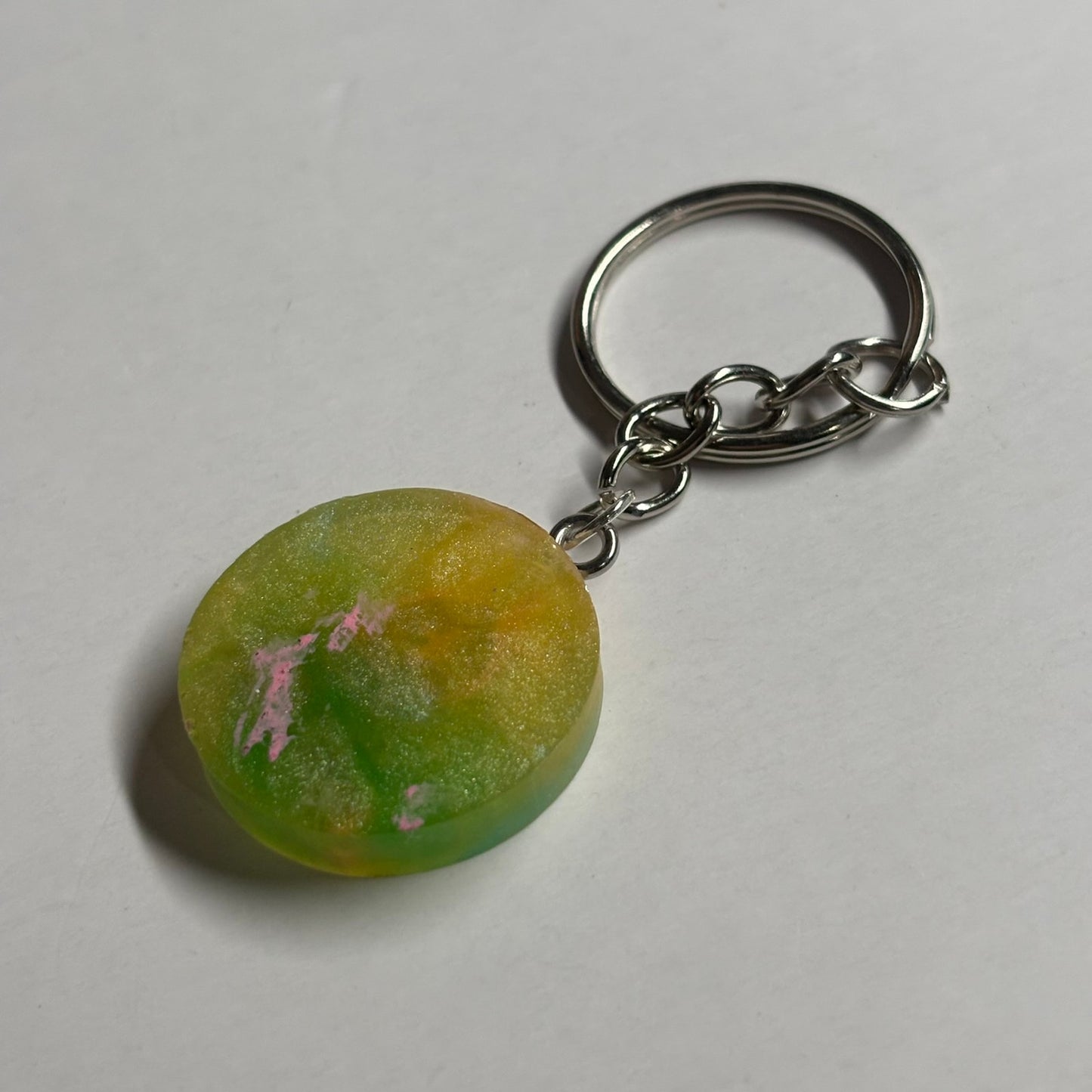Lime Green Pink Bishop - Handmade Resin Keychain