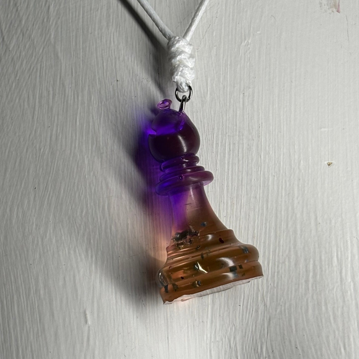 Vintage Void Purple Bishop - Handmade Resin Chess Necklace