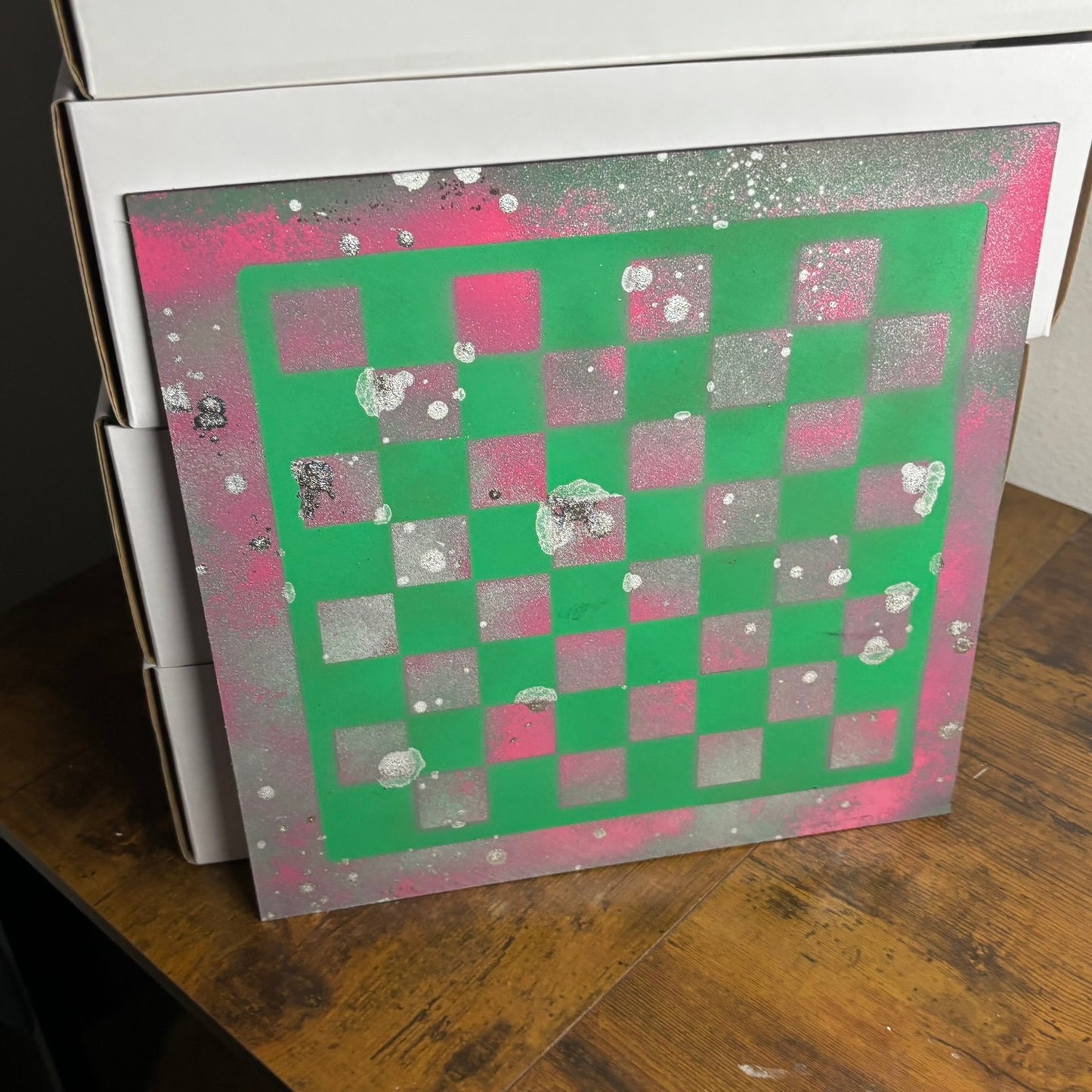 Chrome Pink & Green - Painted Chess Board