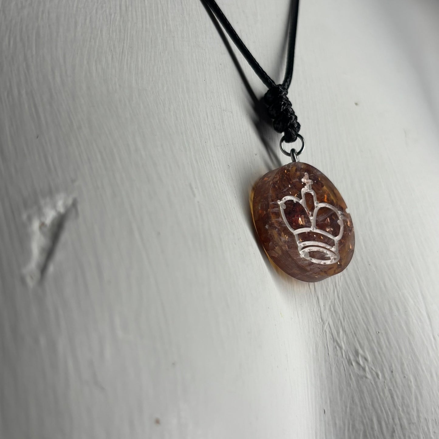 Sparkle Amber King - Handmade Resin Chess Necklace
