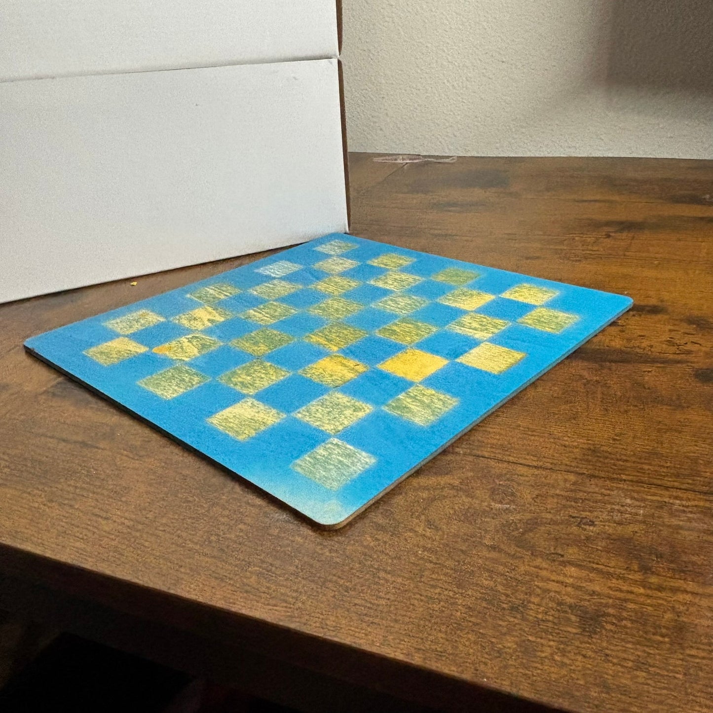 Blue Mustard Yellow - Painted Thin Wooden Chess Board
